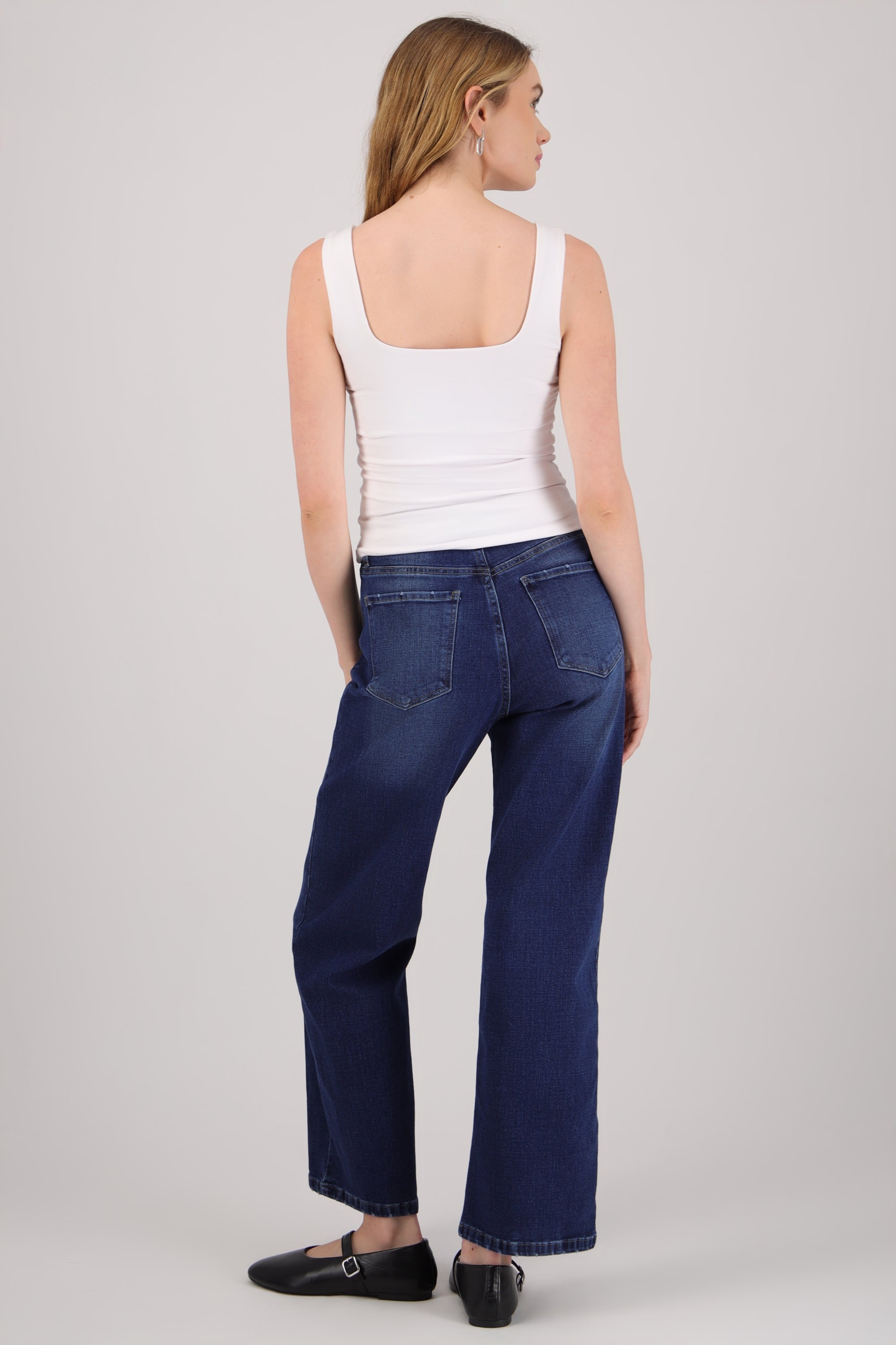 Jeans wide leg cropped DARK WASH