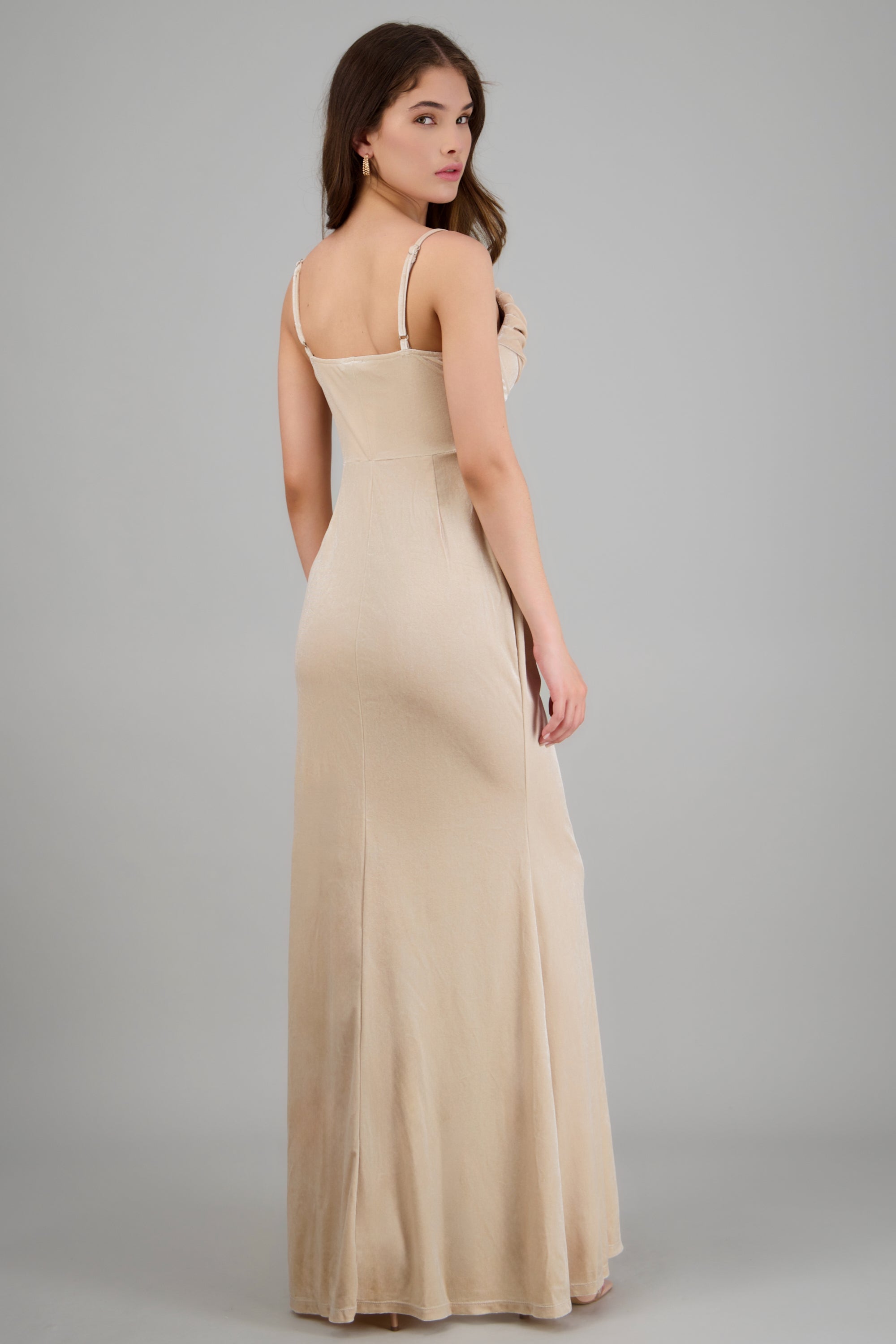Vestido escote drapeado velvet BEIGE