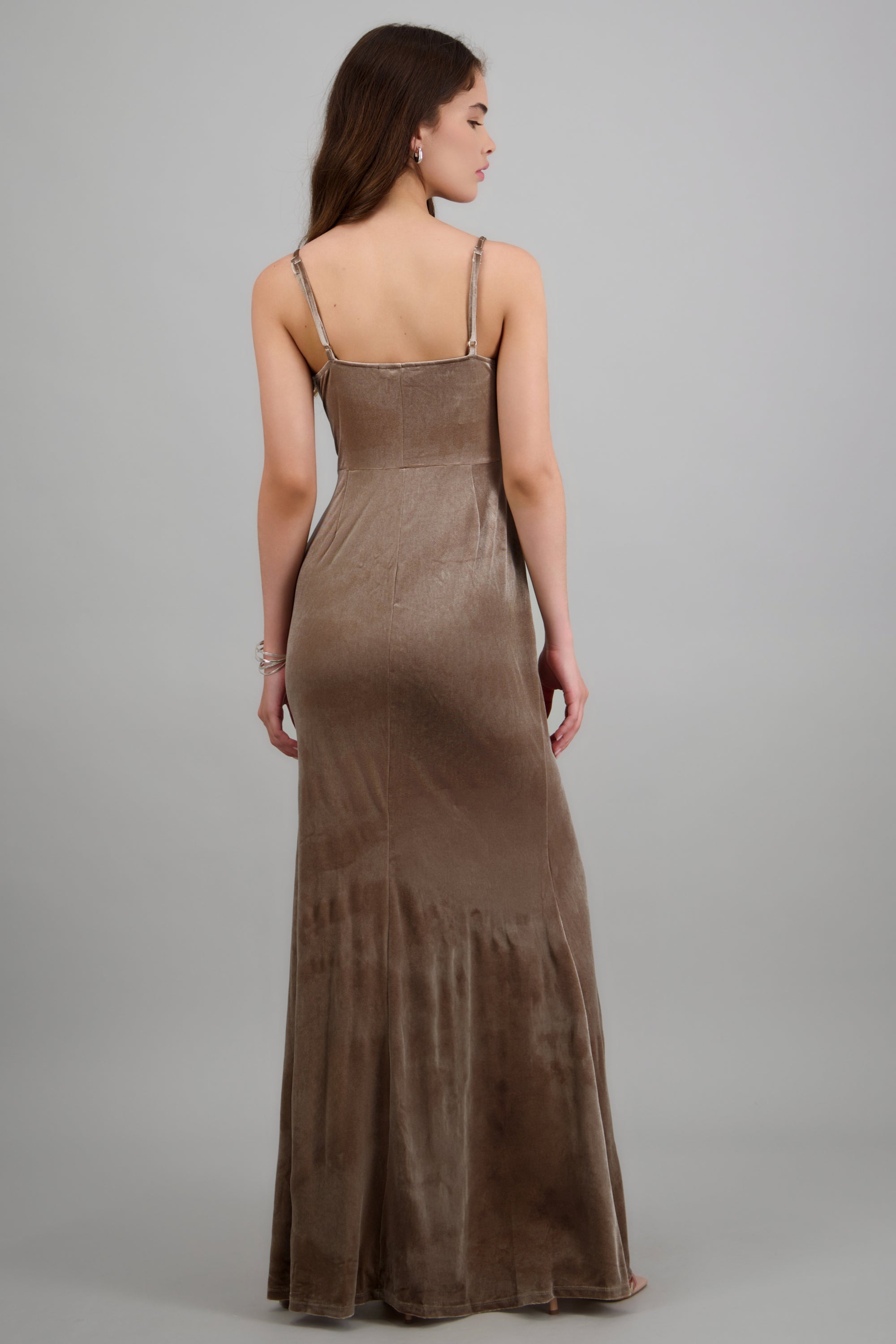 Vestido escote drapeado velvet CAFE
