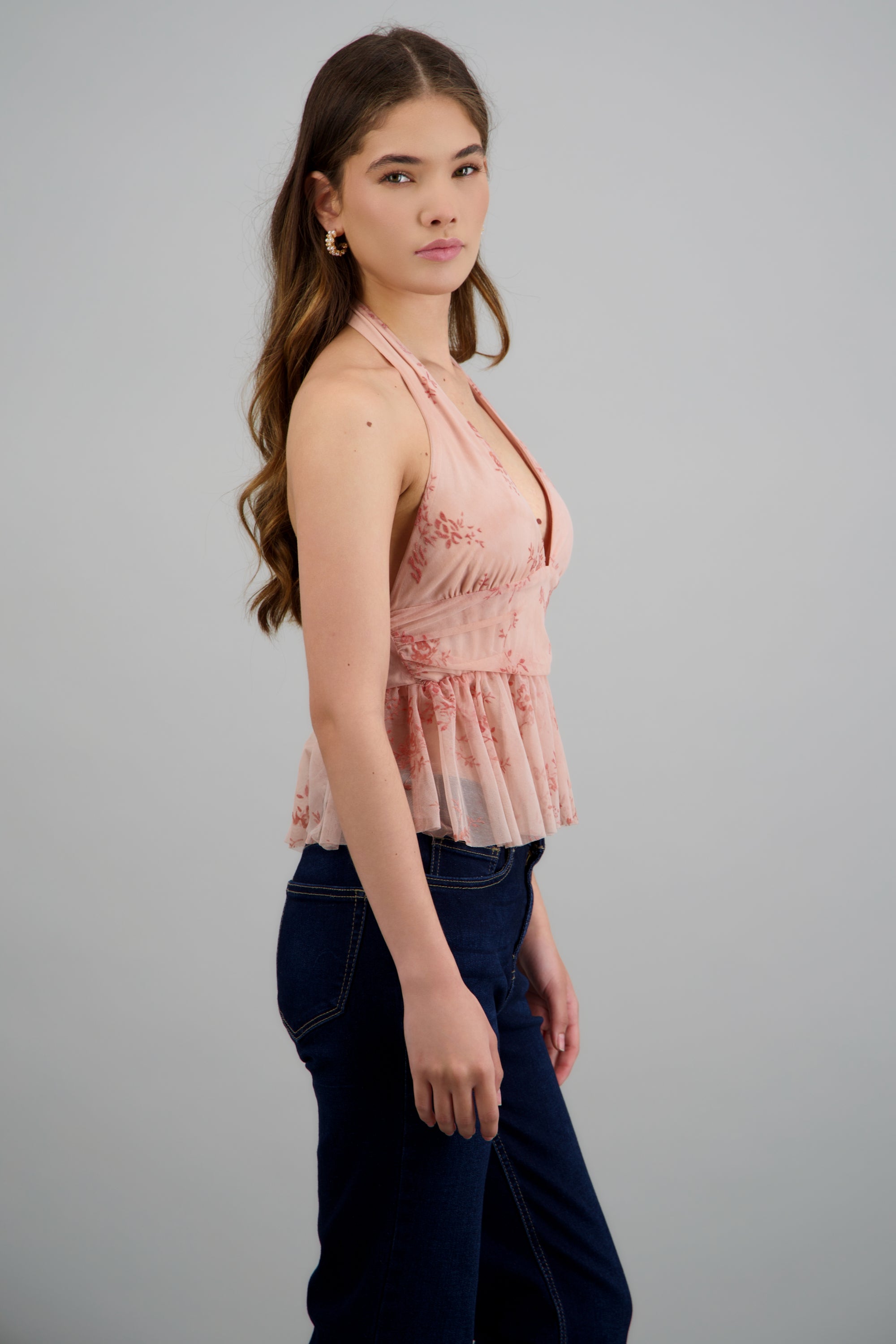 Top romántico mesh flock PALO DE ROSA
