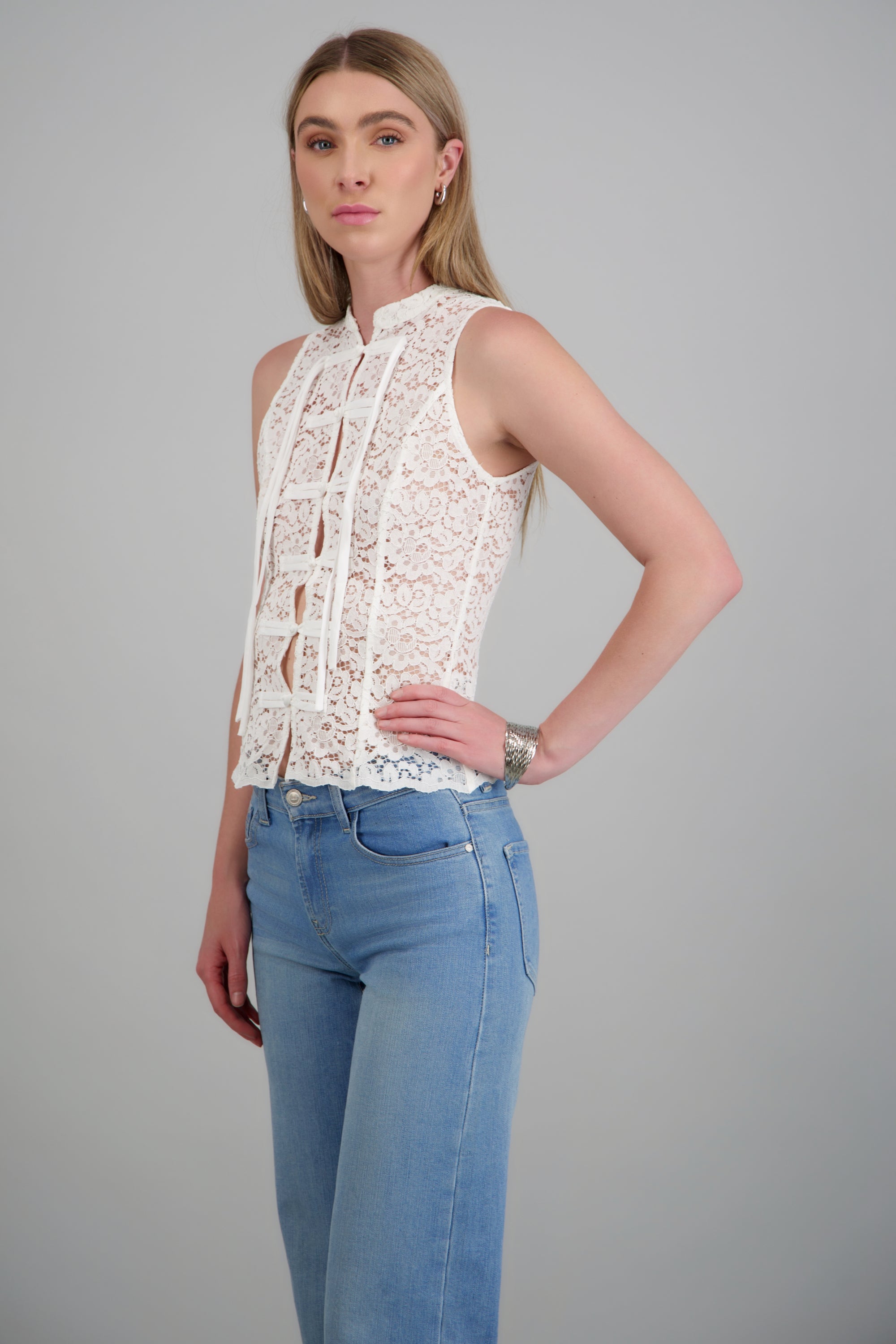 Blusa estilo chino encaje BLANCO
