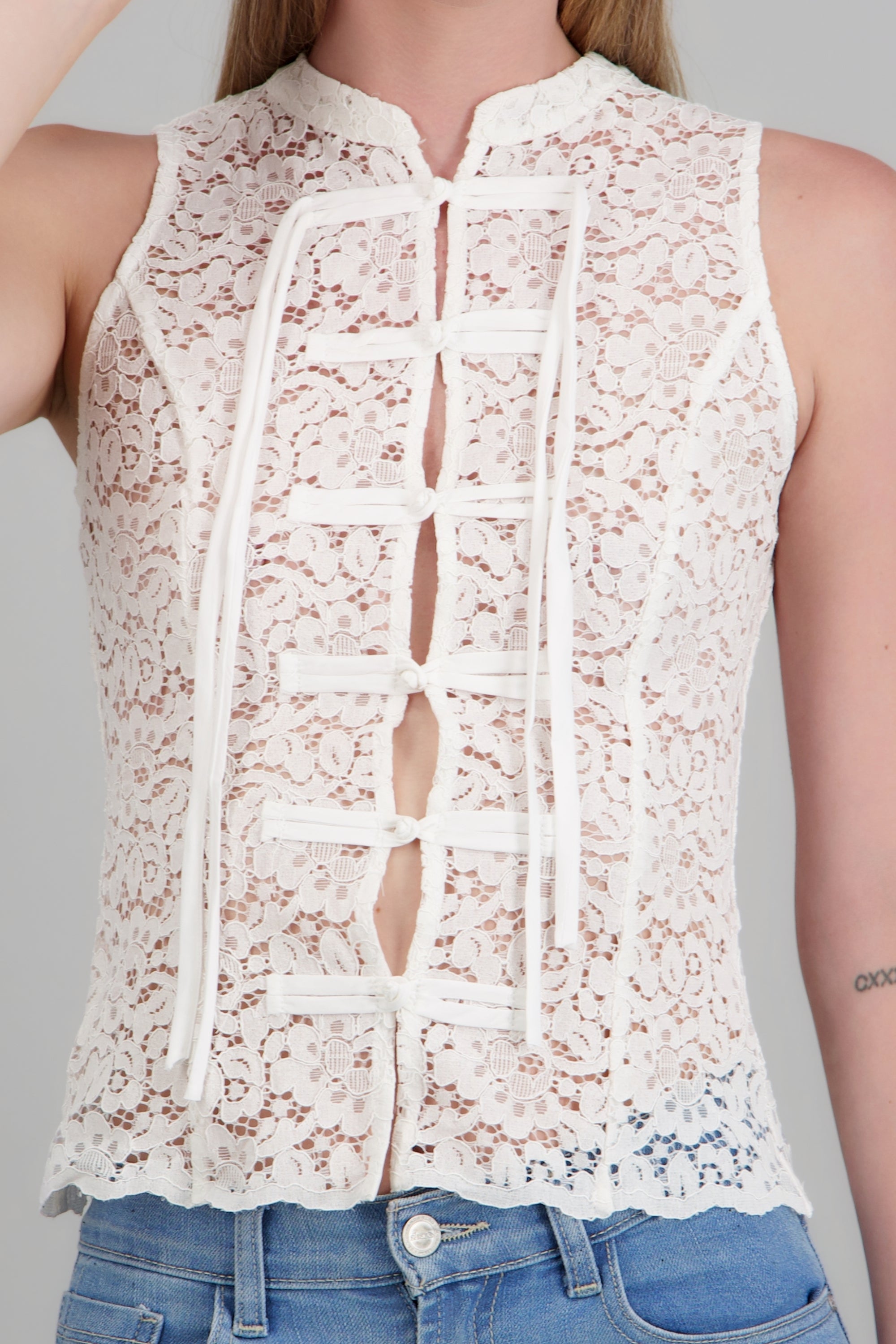 Blusa estilo chino encaje BLANCO