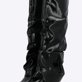 Bota funda plisada tacon corrido