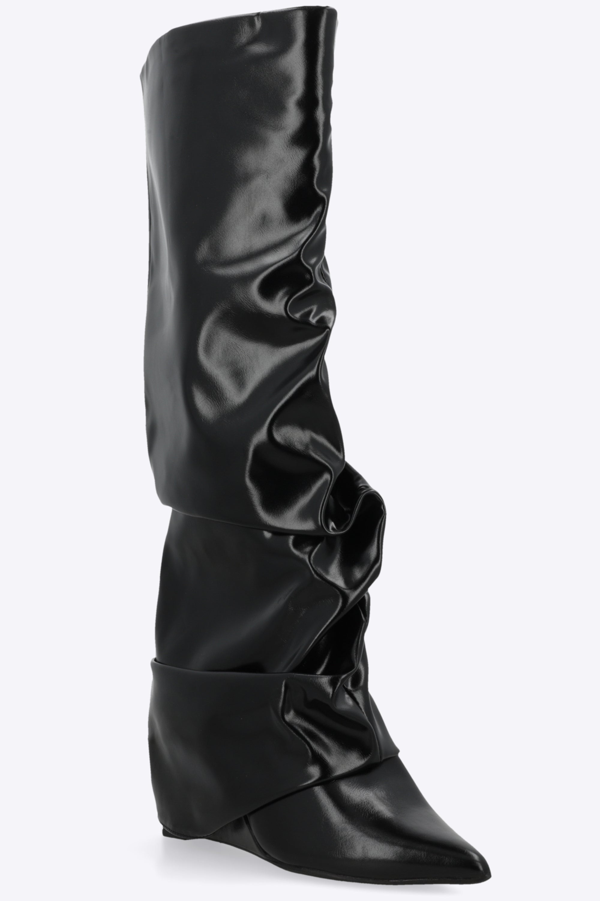 Bota funda plisada tacon corrido