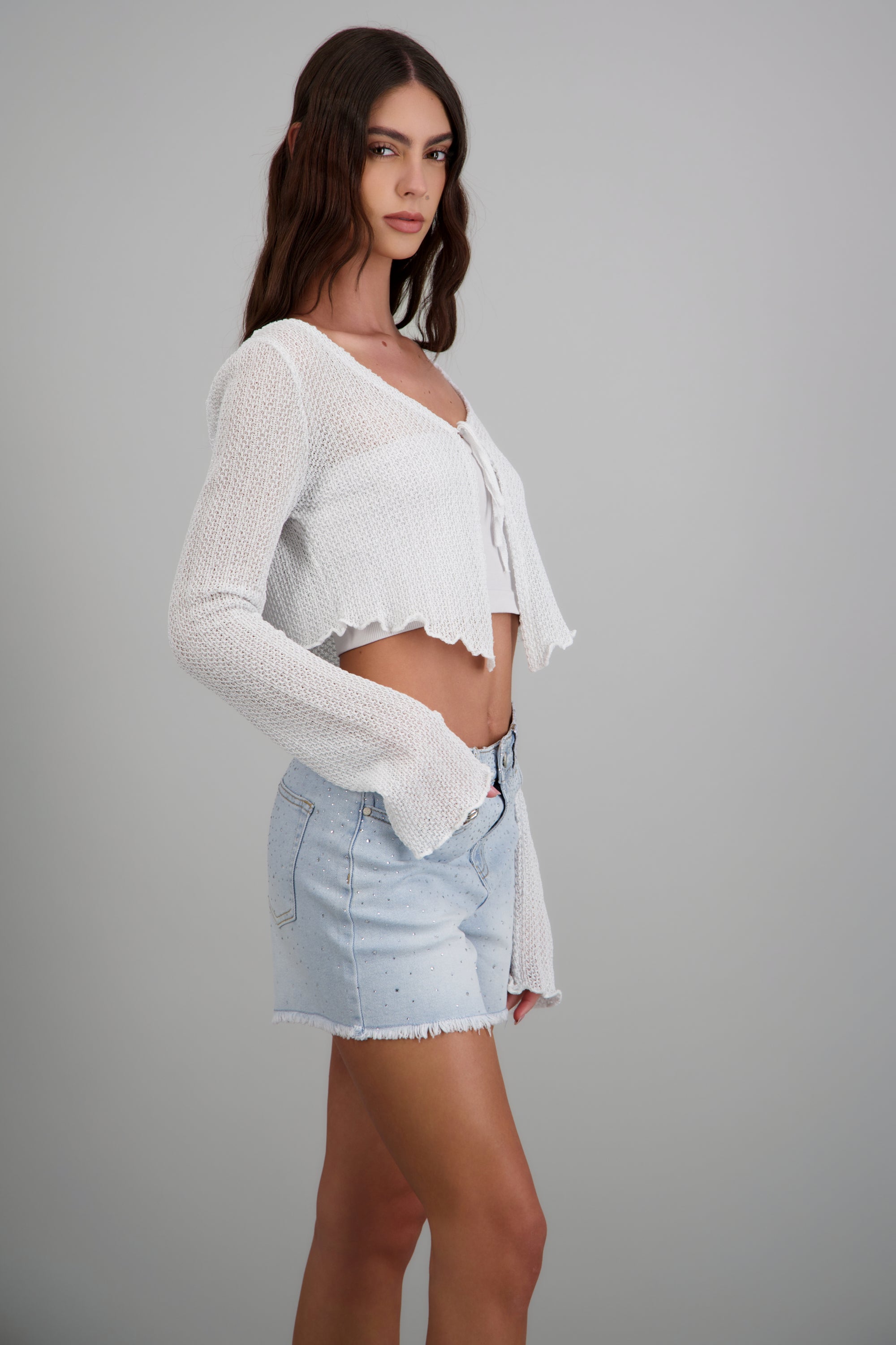 Cardigan calado lurex HUESO