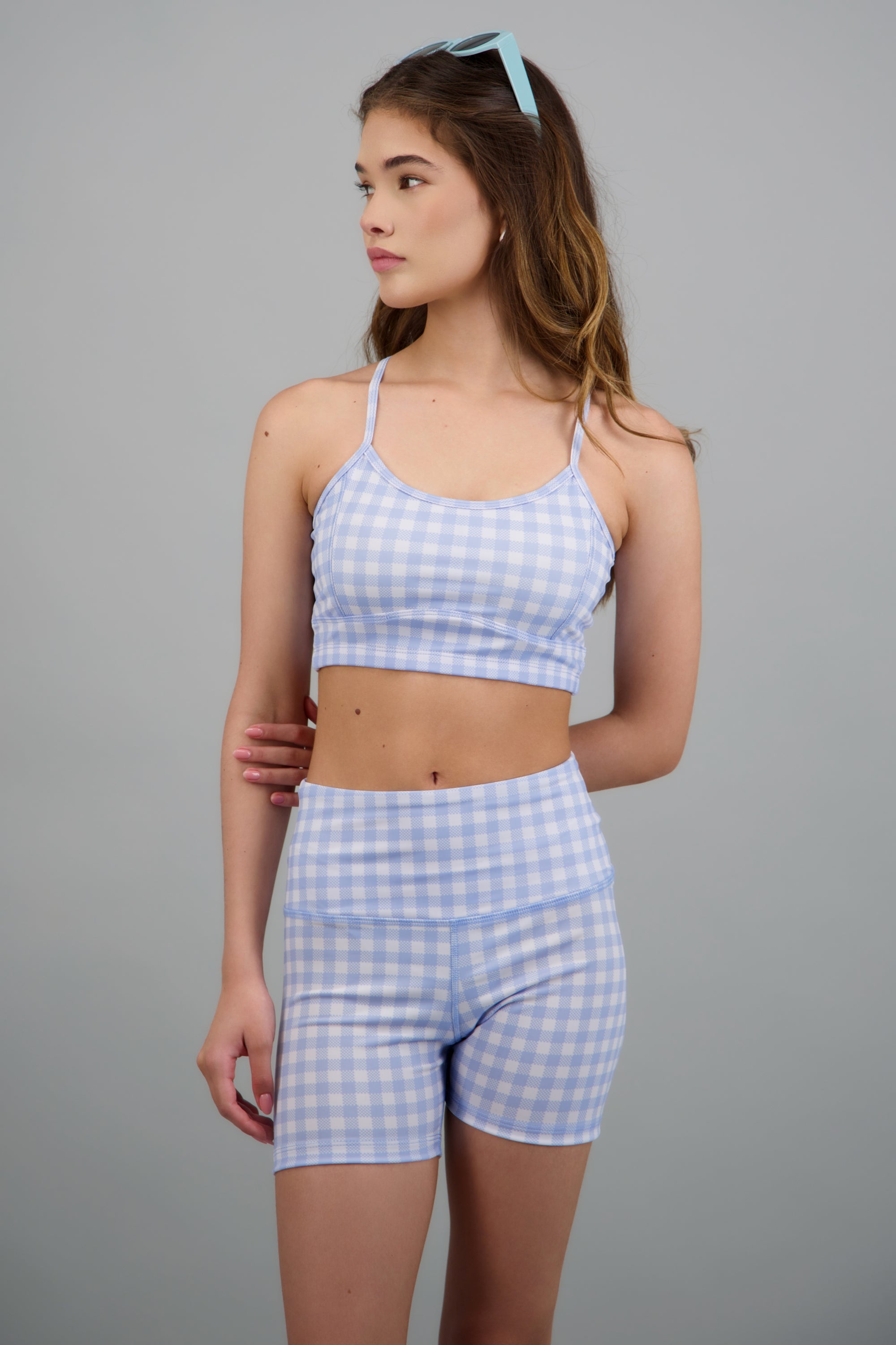 Top con copas deportivo cuadros AZUL COMBO