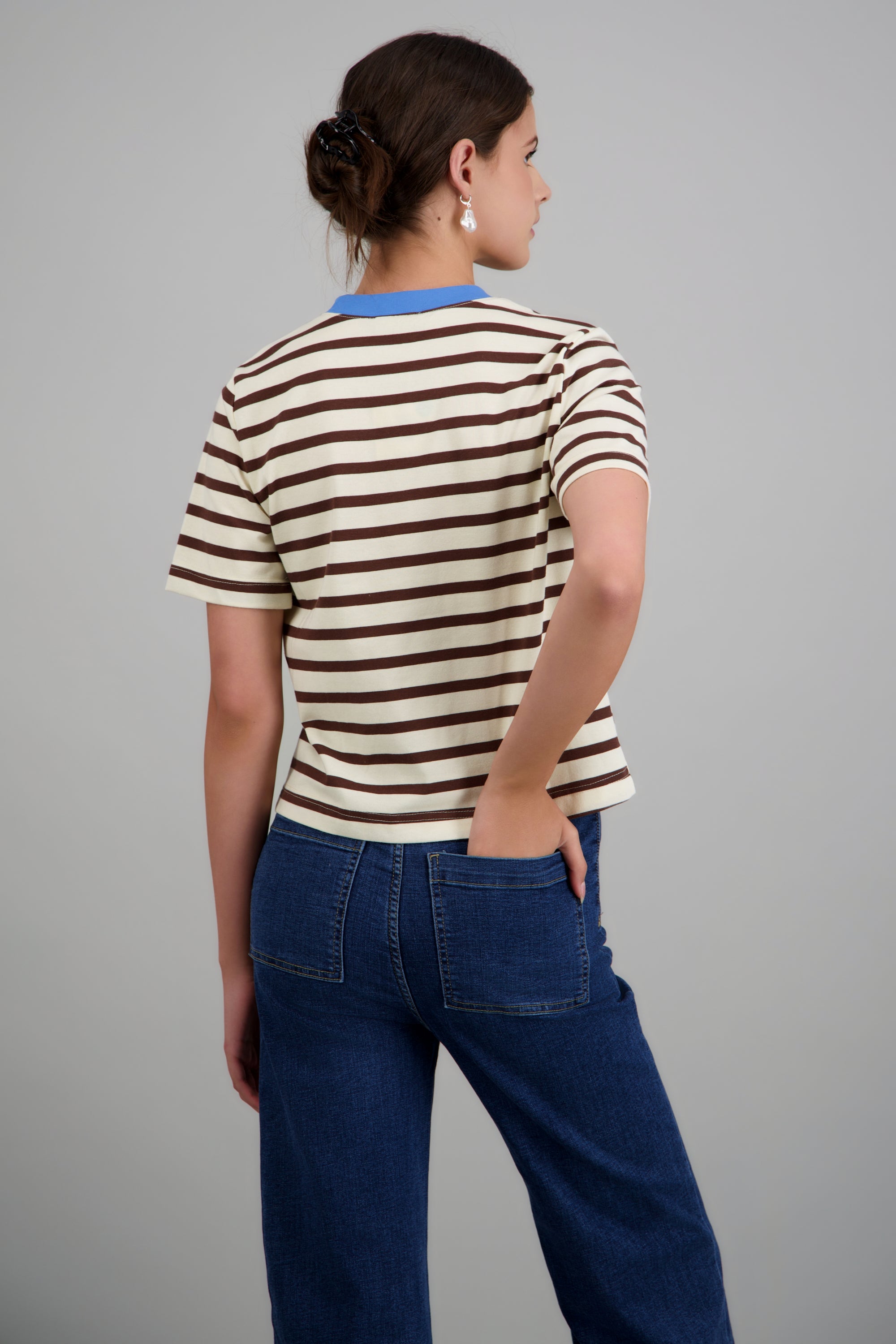 Tshirt rayas cuello contraste CREMA