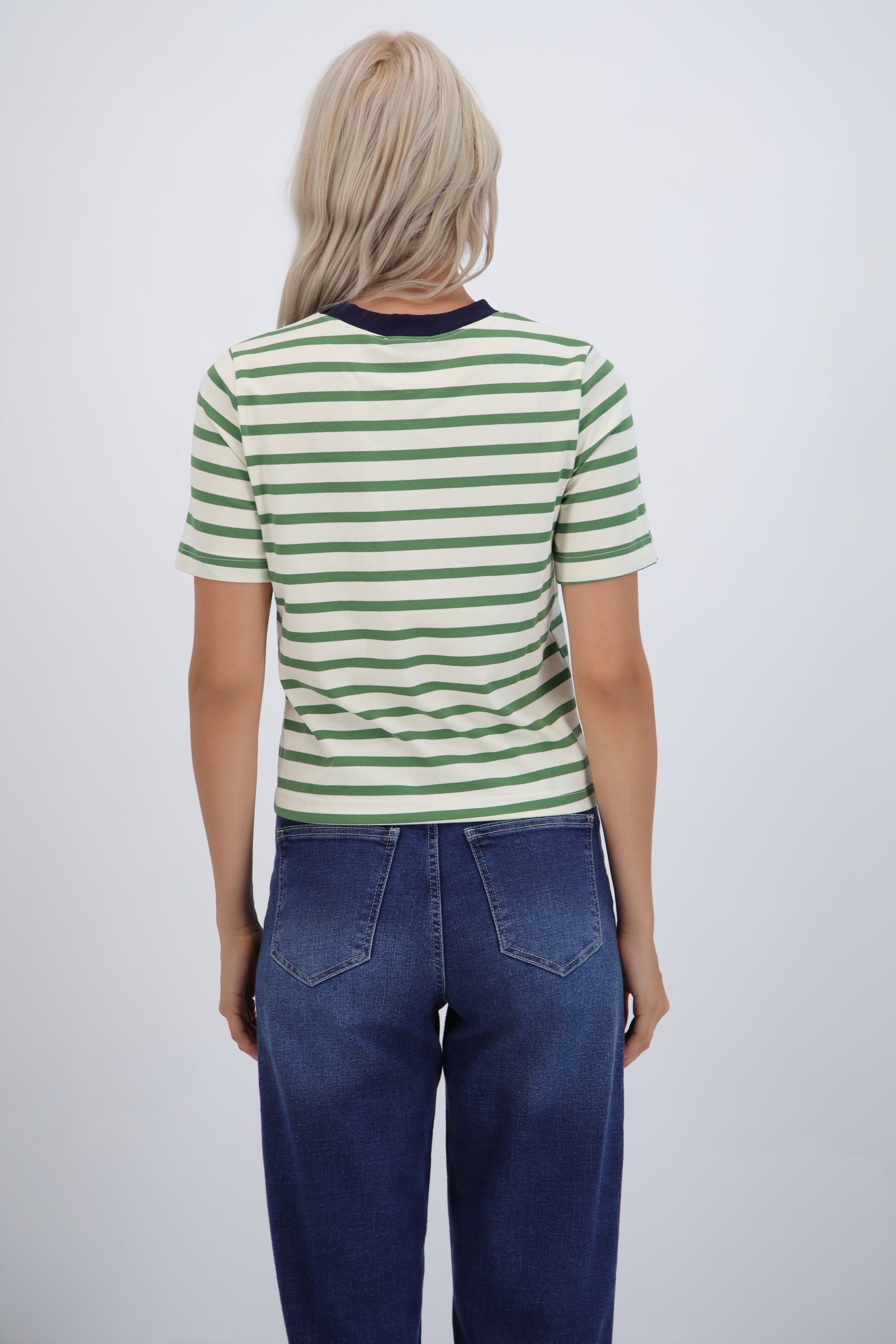 Tshirt rayas cuello contraste HUESO COMBO