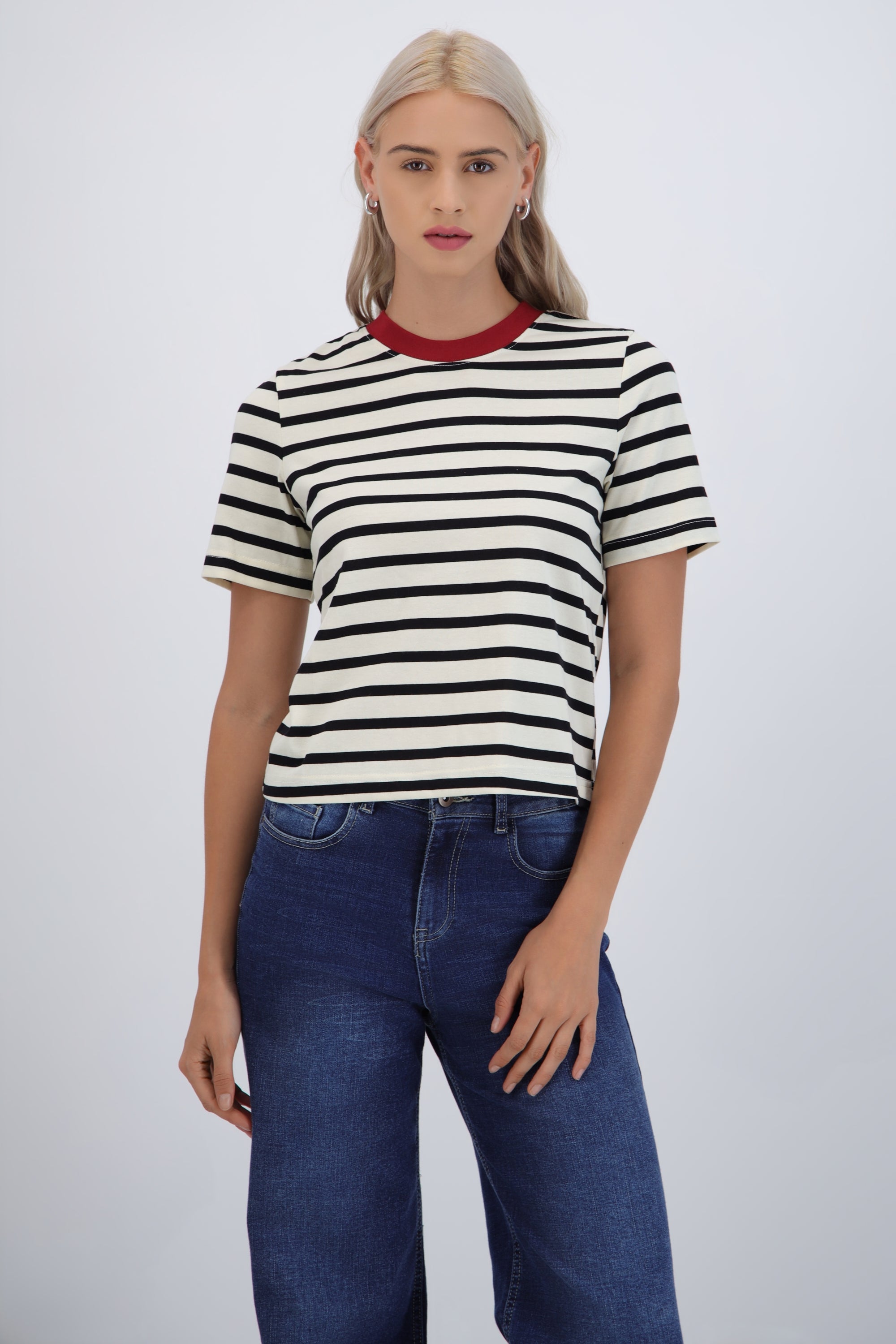 Tshirt rayas cuello contraste NEGRO COMBO