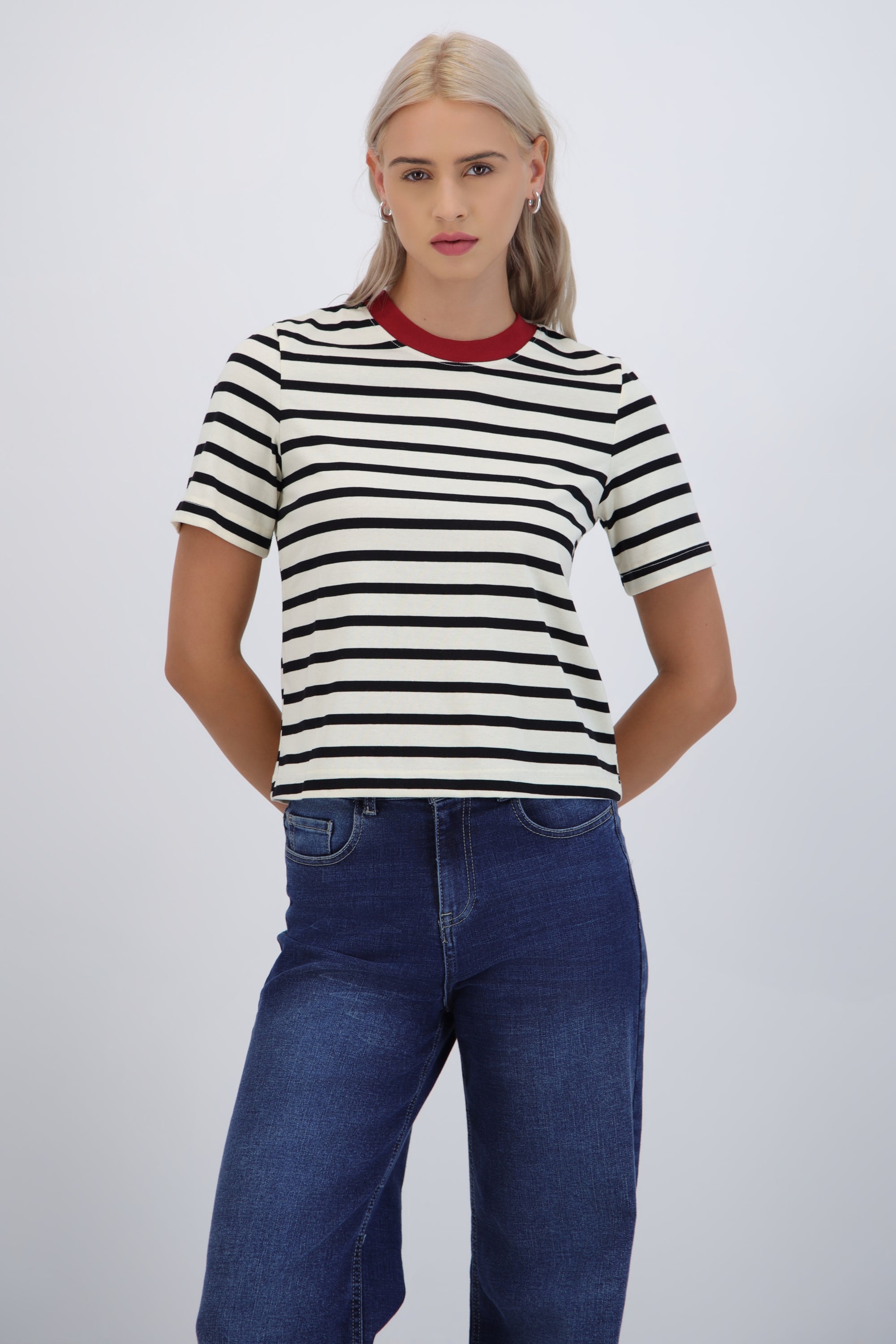 Tshirt rayas cuello contraste NEGRO COMBO