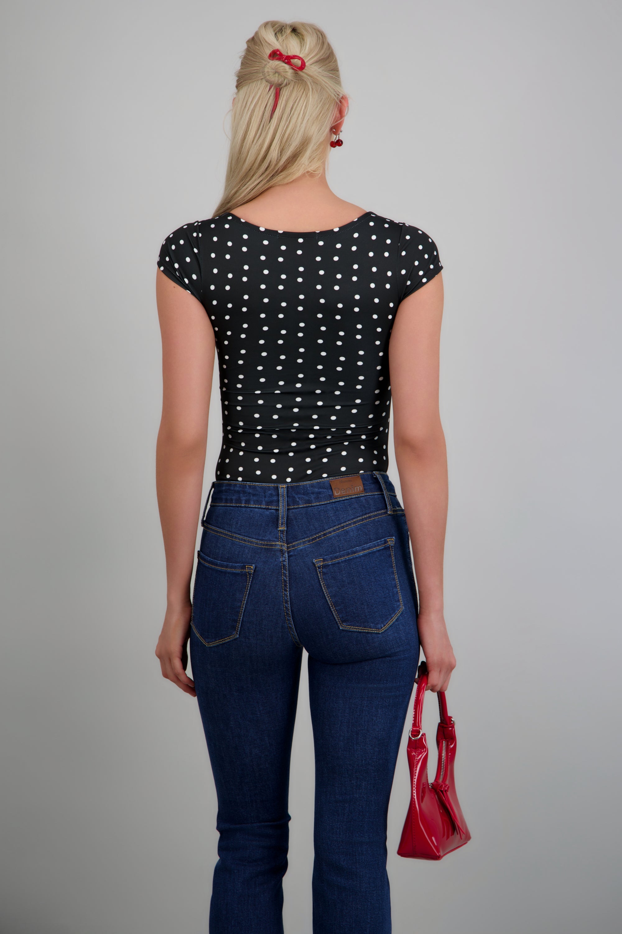 Body escote cuadrado manga corta polka dots NEGRO COMBO
