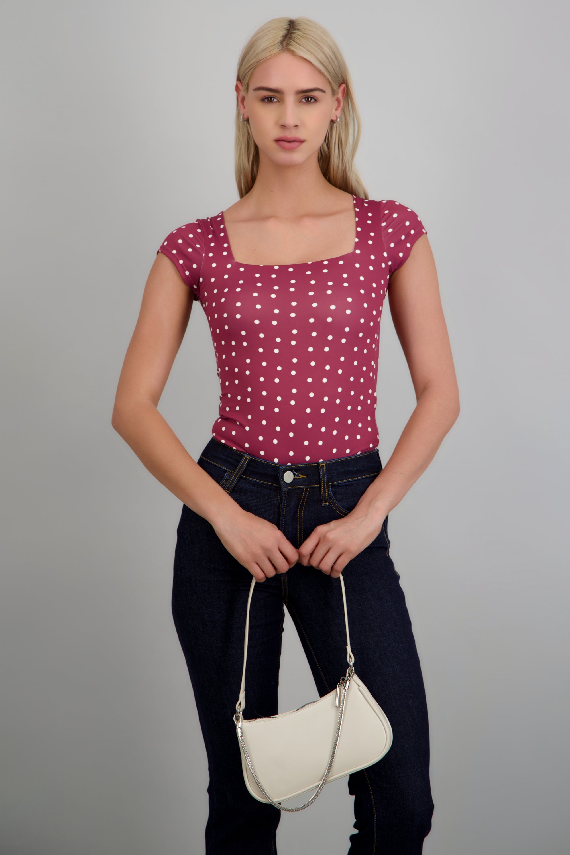 Body escote cuadrado manga corta polka dots VINO COMBO