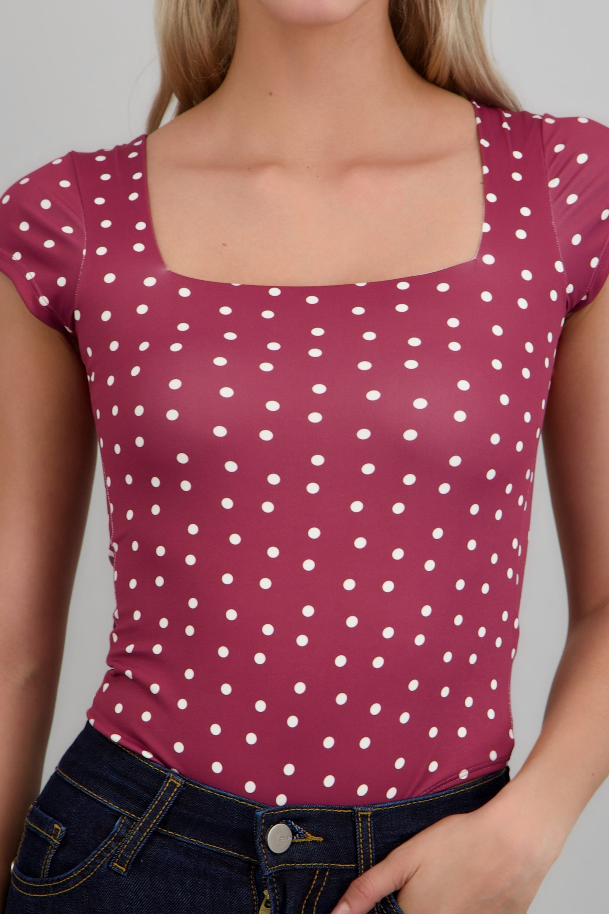 Body escote cuadrado manga corta polka dots VINO COMBO