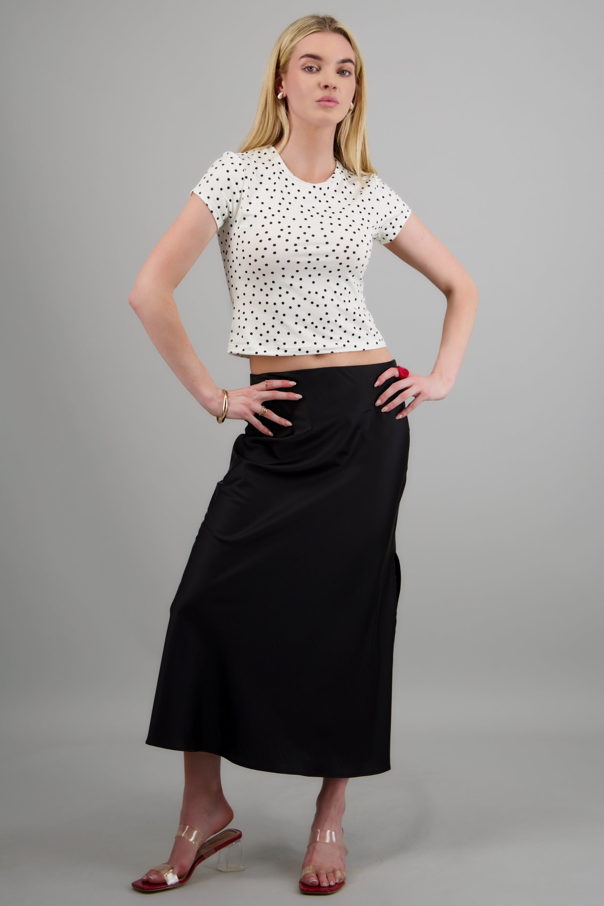 Playera básica estampado polka dots BLANCO COMBO