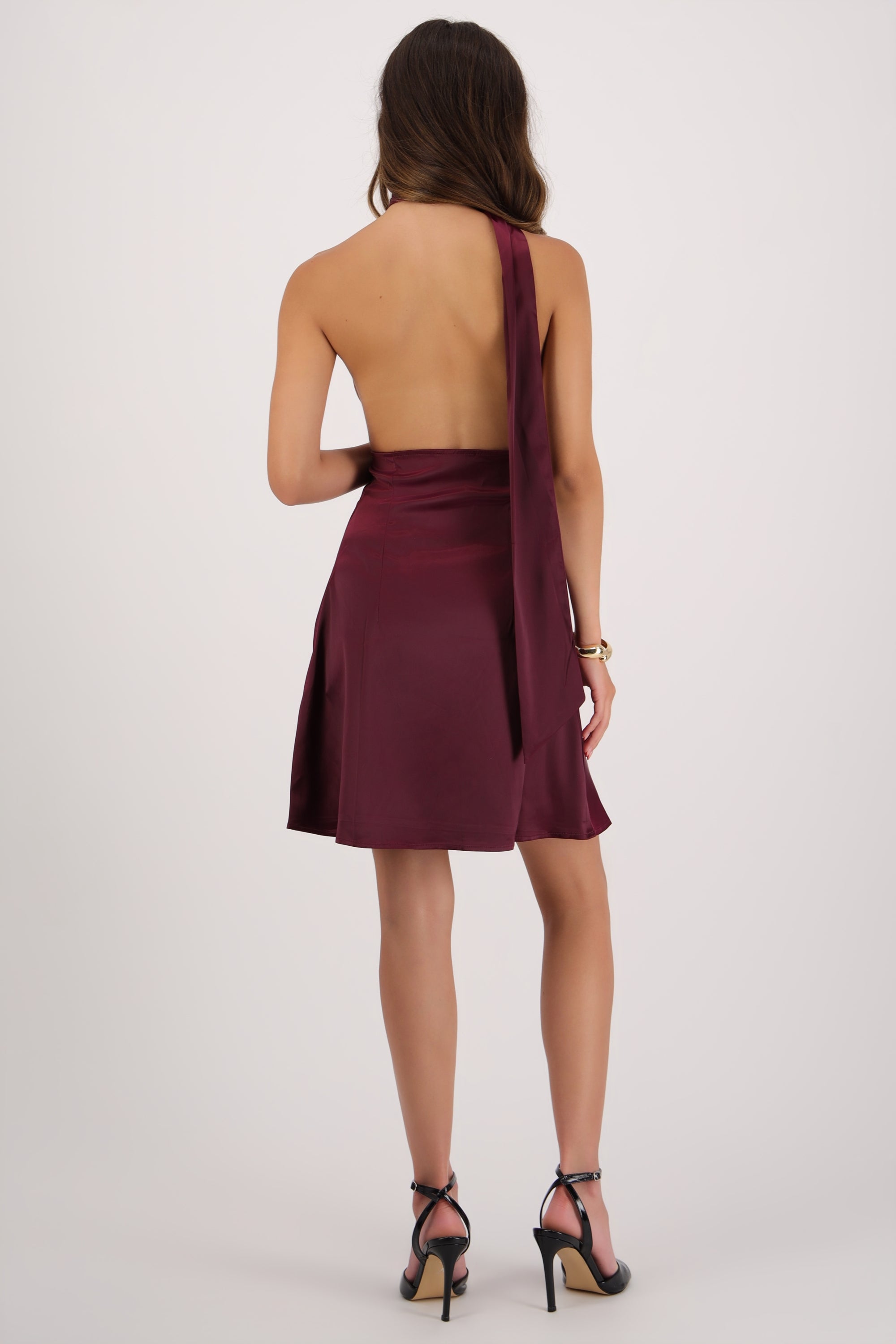 Vestido satinado detalle bufanda CIRUELA