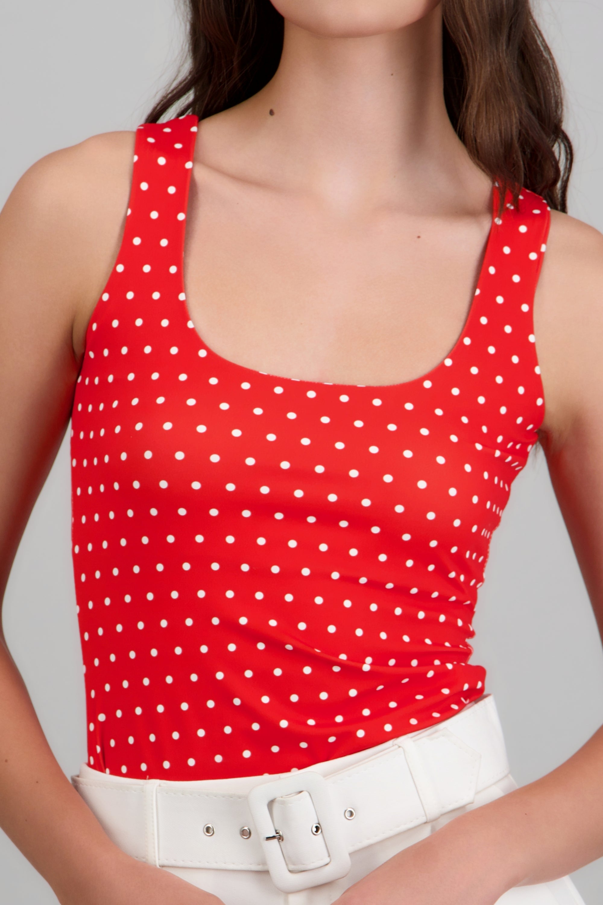 Top sin mangas escote cuadrado polka dots ROJO COMBO