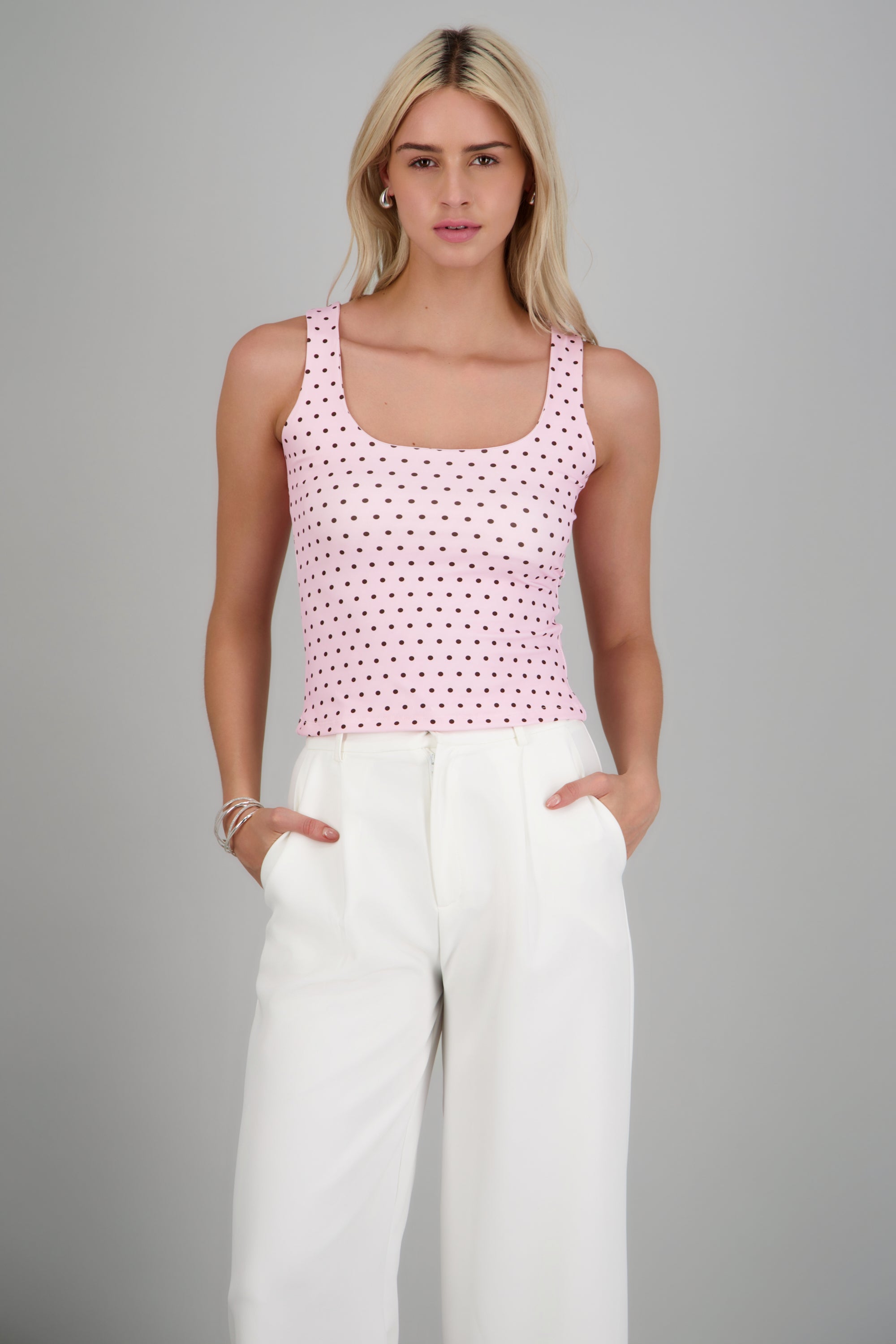 Top sin mangas escote cuadrado polka dots ROSA COMBO