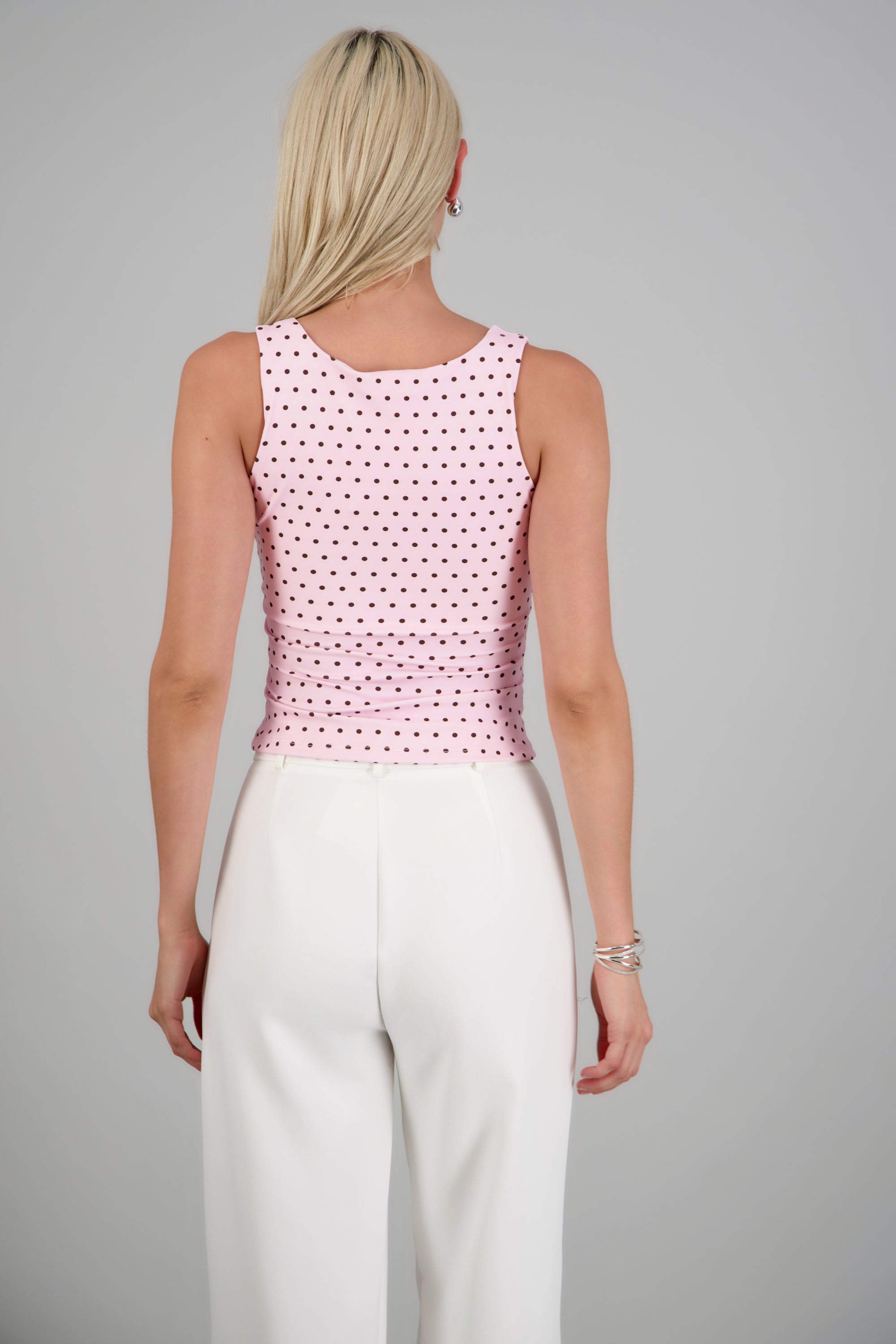 Top sin mangas escote cuadrado polka dots ROSA COMBO