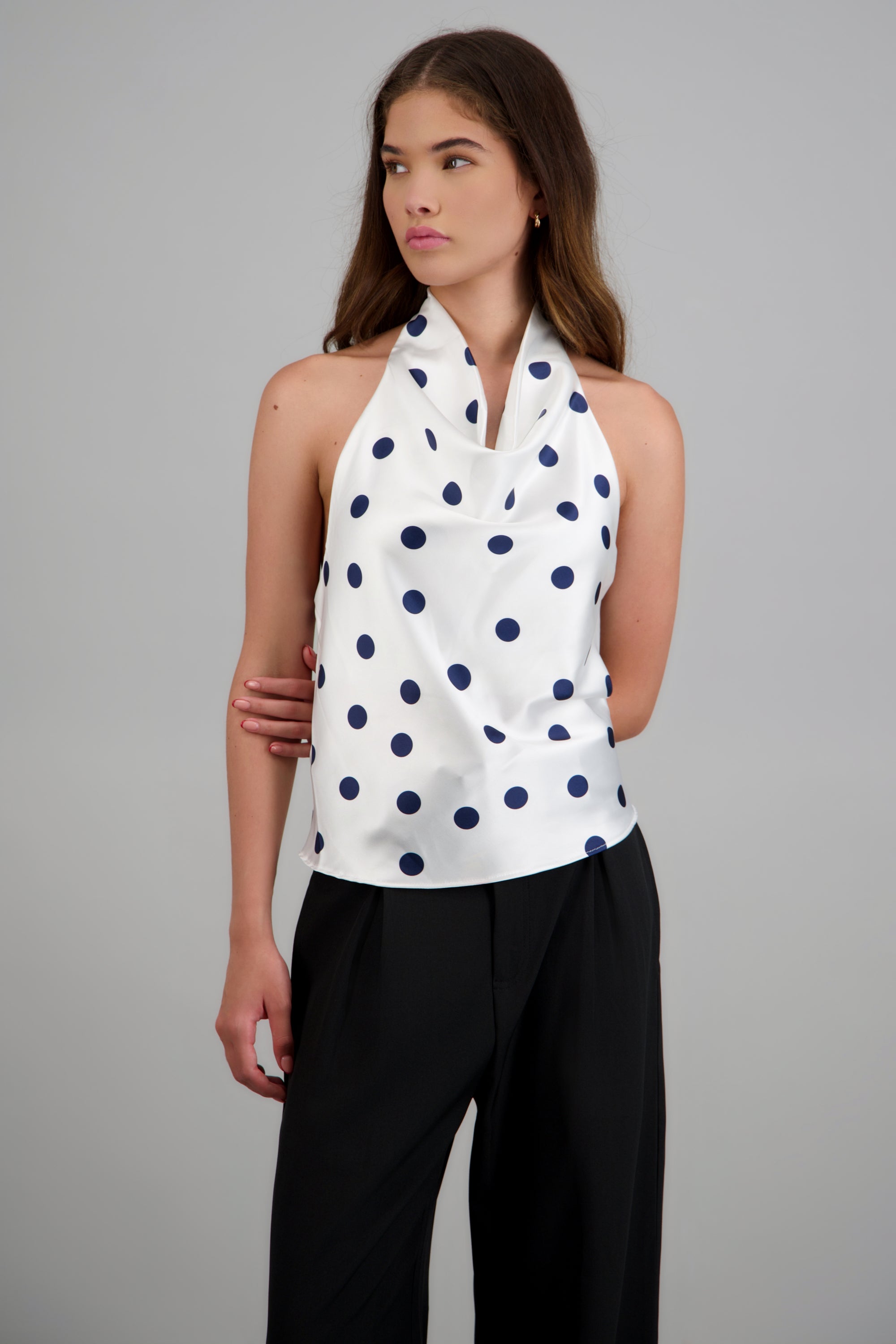 Top escote cascada estampado polka dots MARINO COMBO