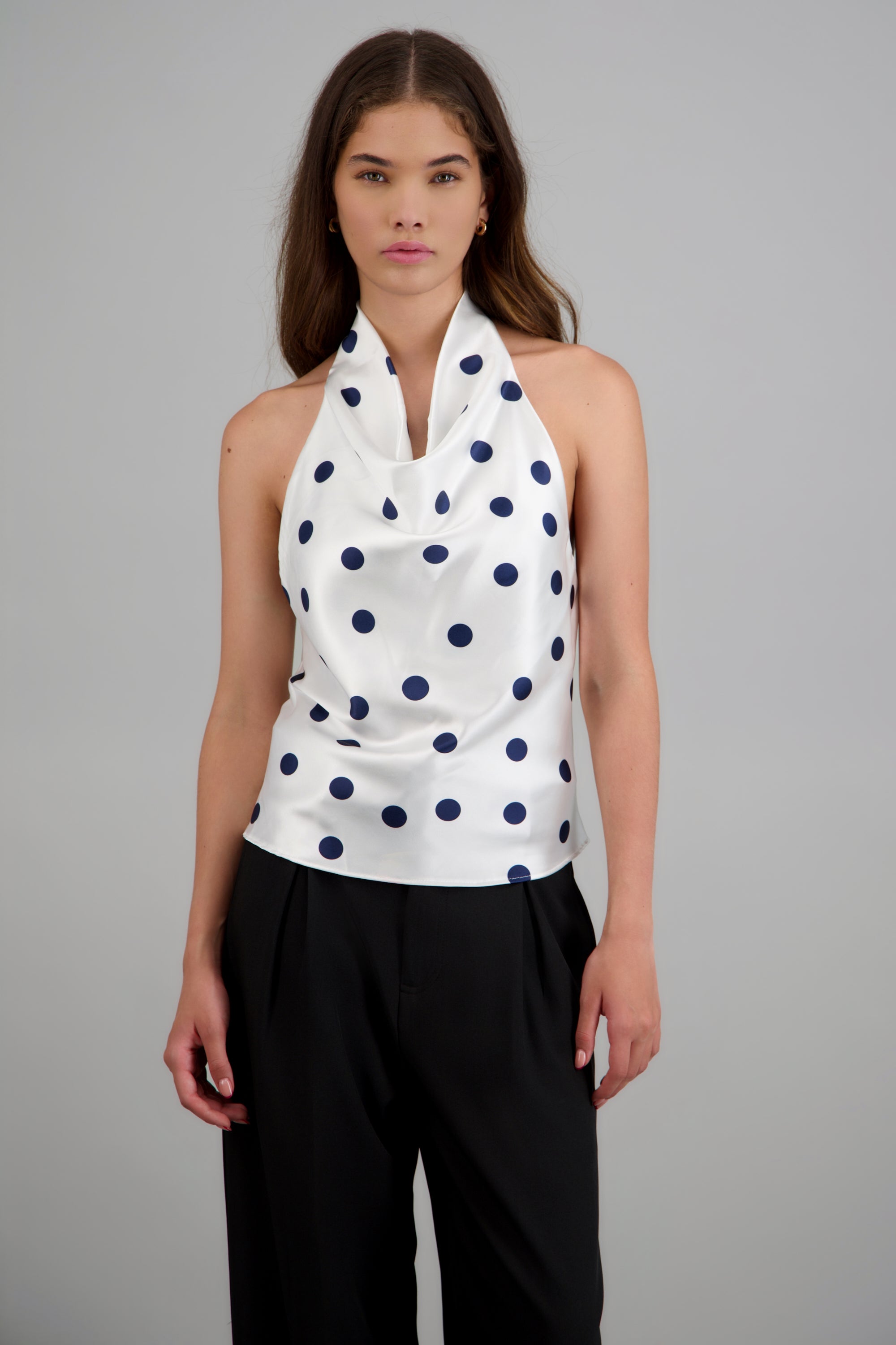 Top escote cascada estampado polka dots MARINO COMBO