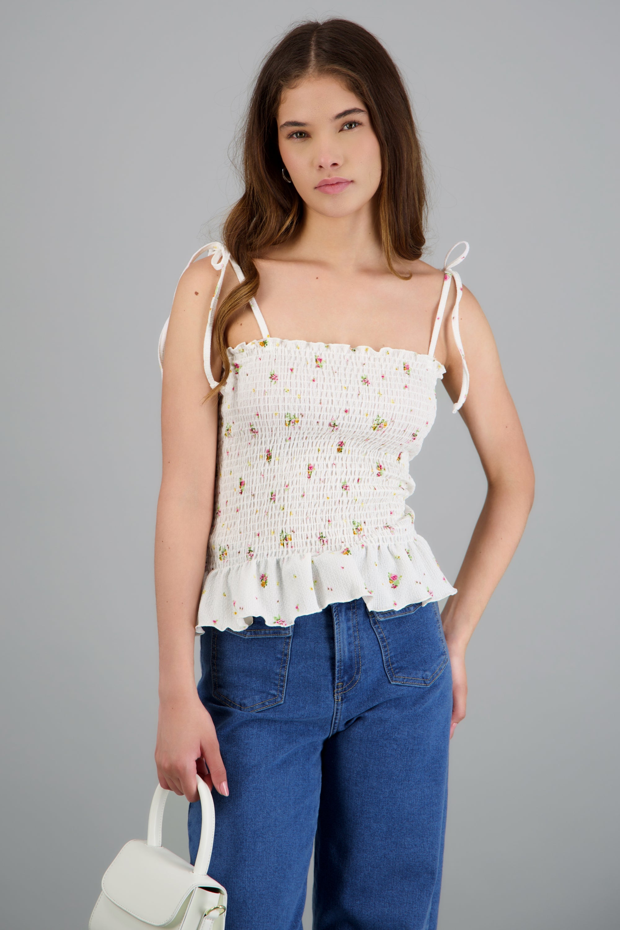 Top smock estampado flores mini BLANCO COMBO