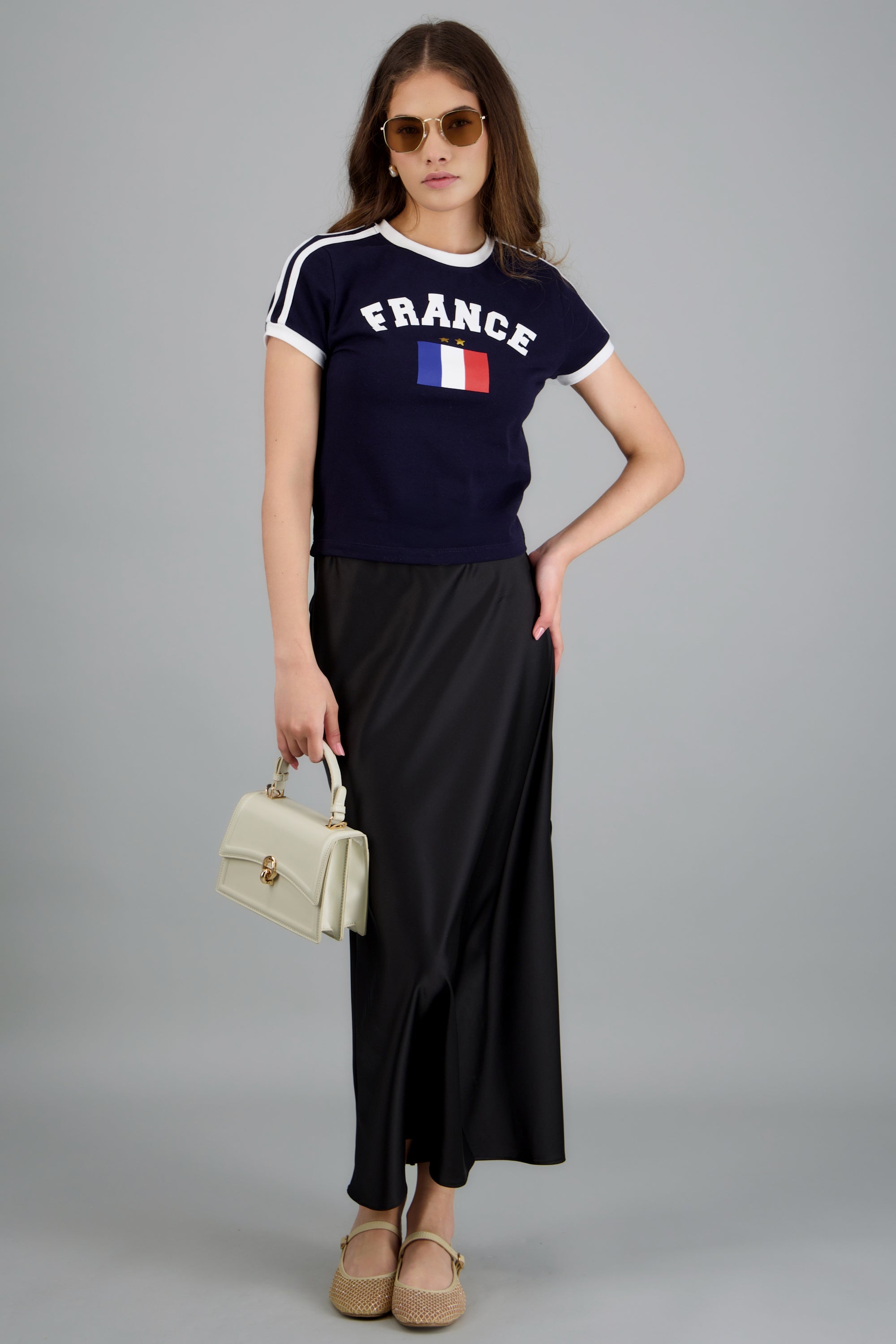 Playera corta contraste Francia MARINO COMBO