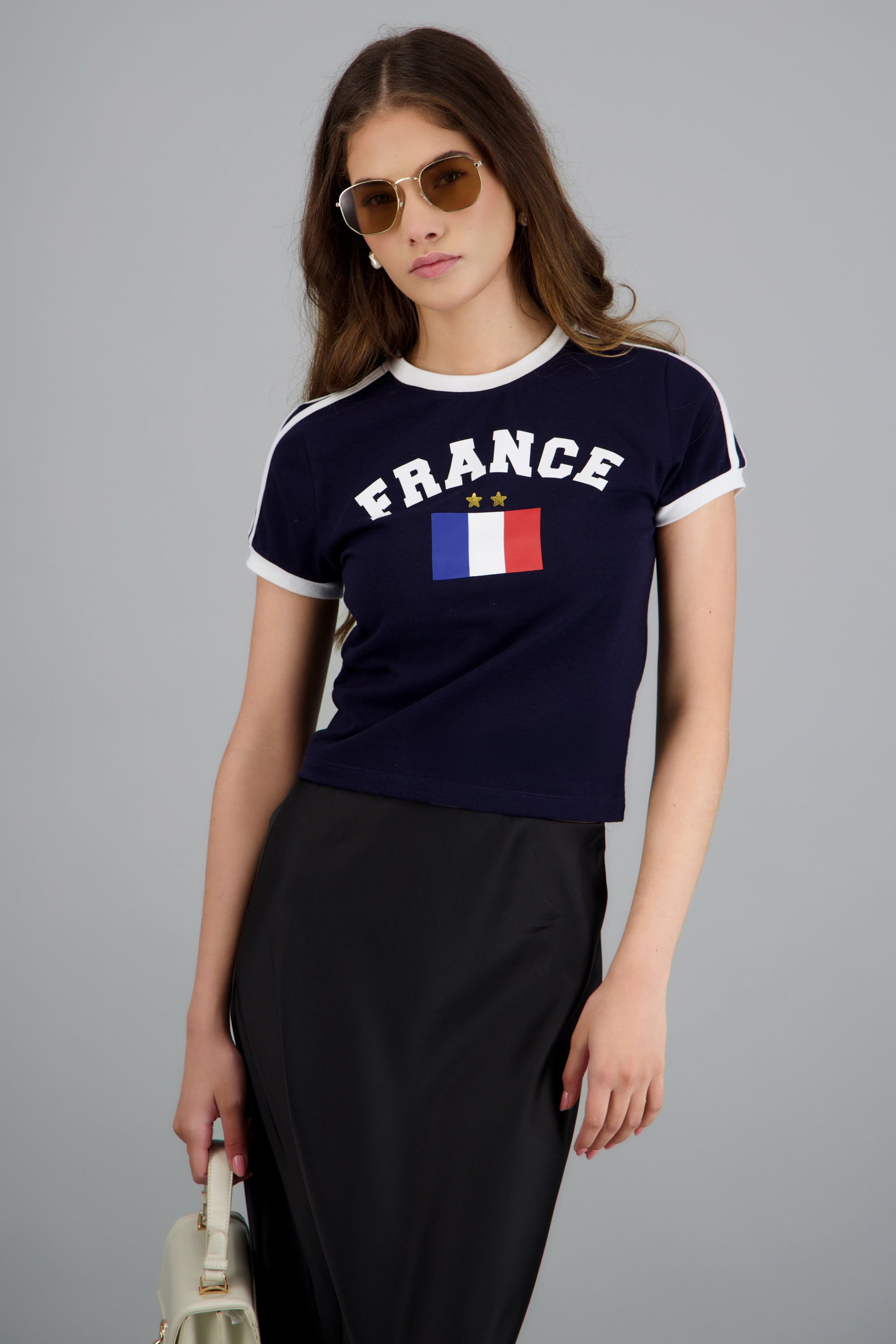 Playera corta contraste Francia MARINO COMBO