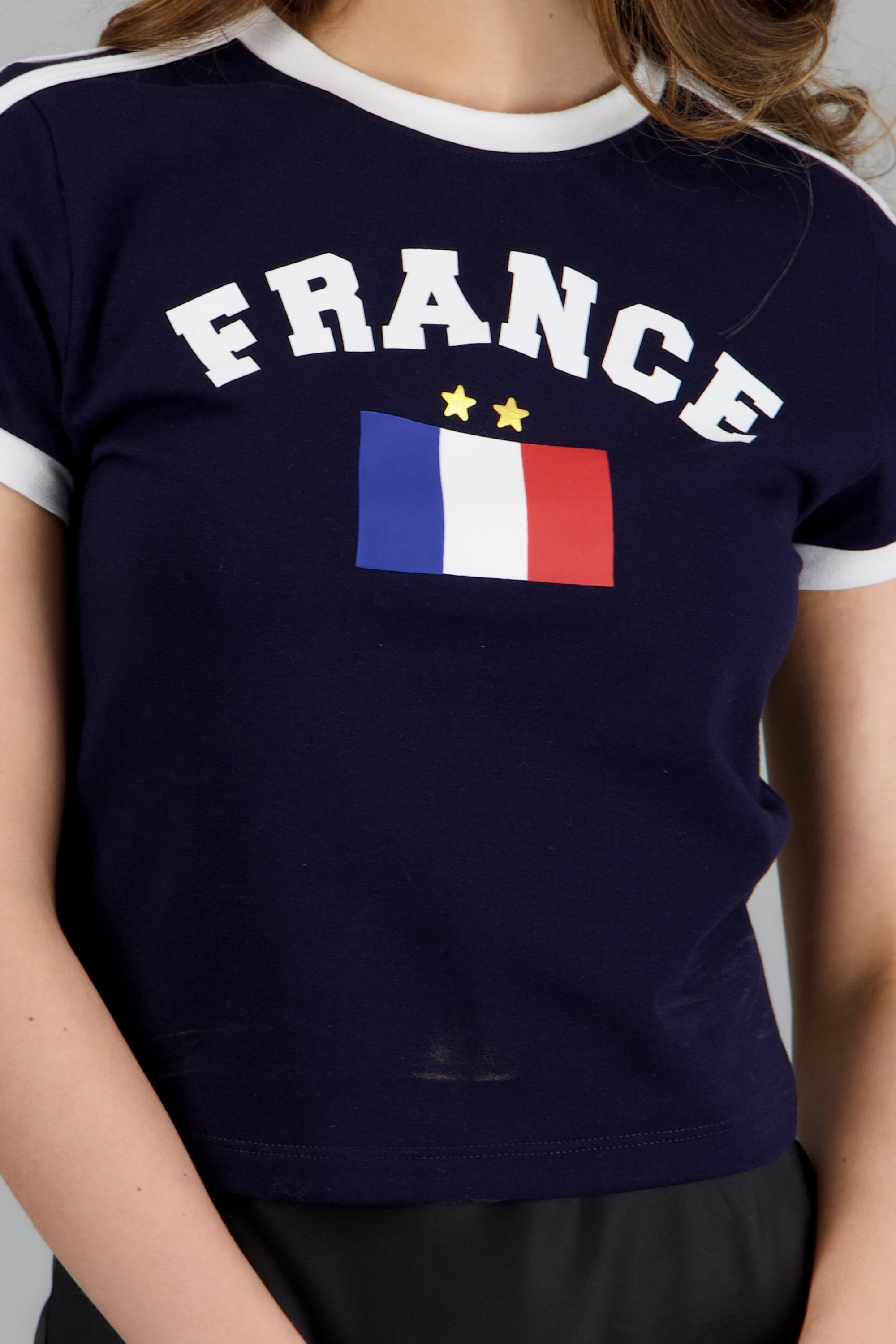 Playera corta contraste Francia MARINO COMBO