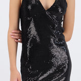 Vestido halter mini detalle lentejuelas