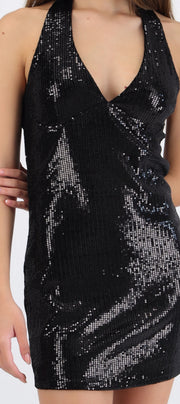 Vestido halter mini detalle lentejuelas