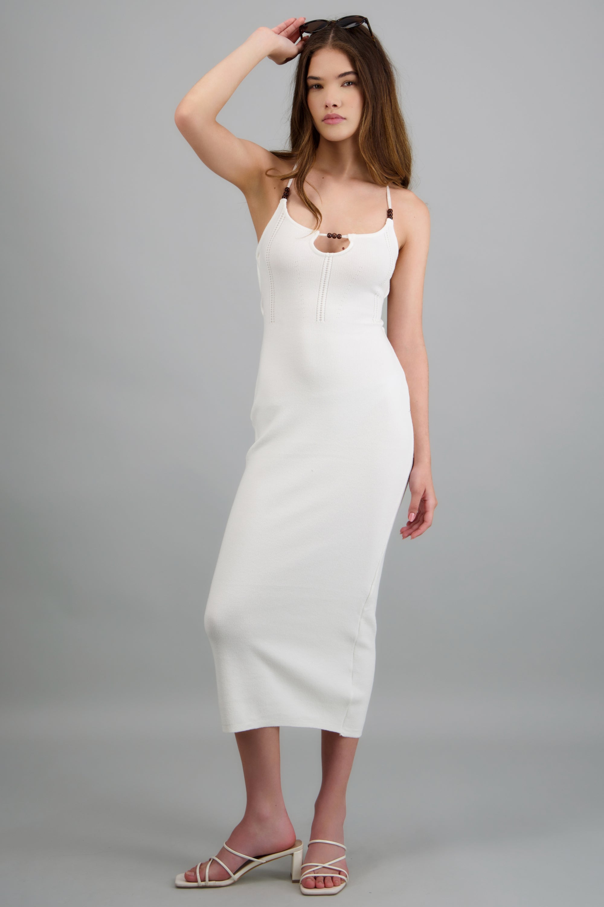 Vestido maxi cuentas detalle espalda BLANCO