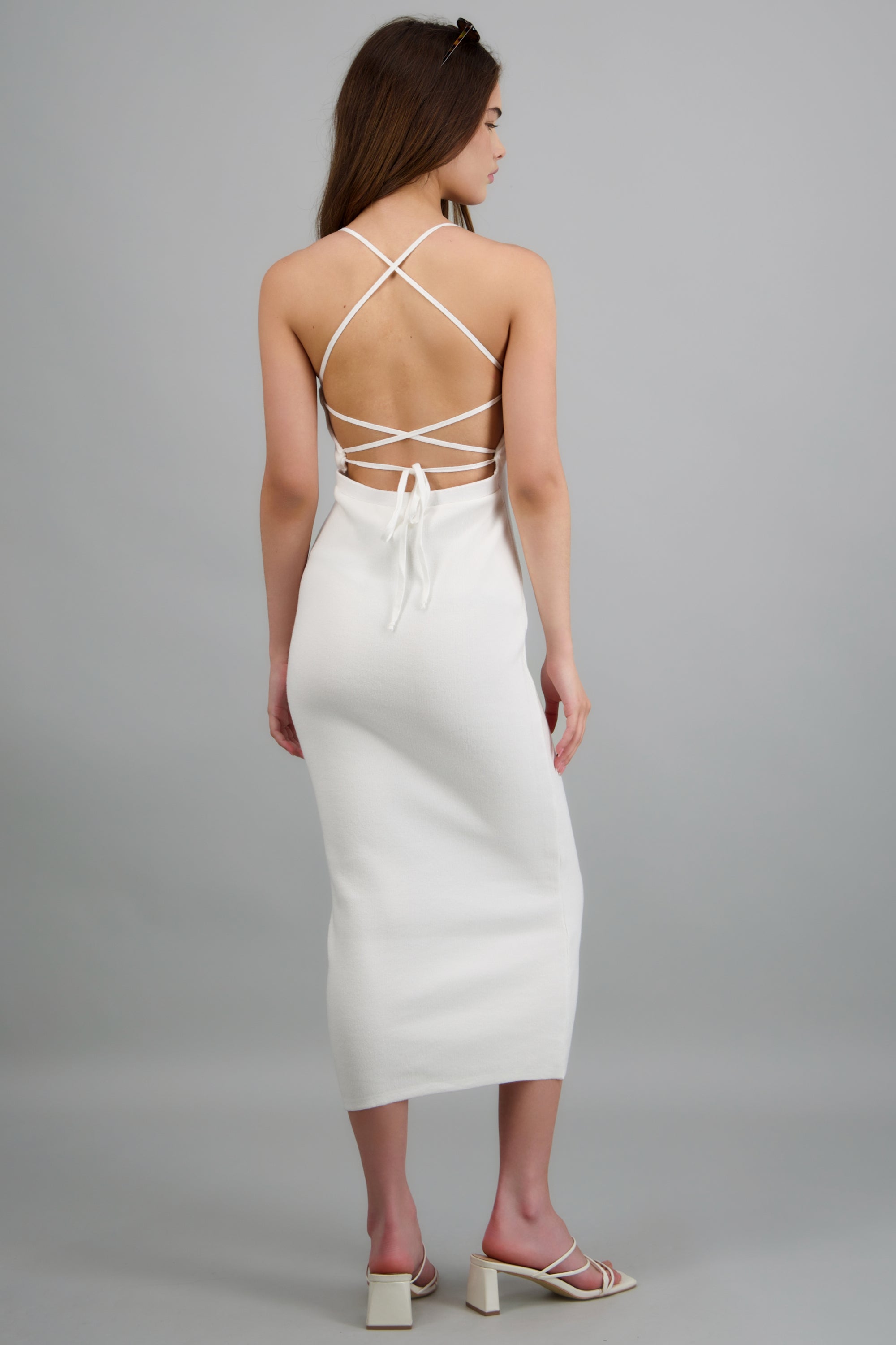 Vestido maxi cuentas detalle espalda BLANCO