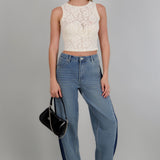 Jeans wide leg contraste