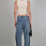Jeans wide leg contraste