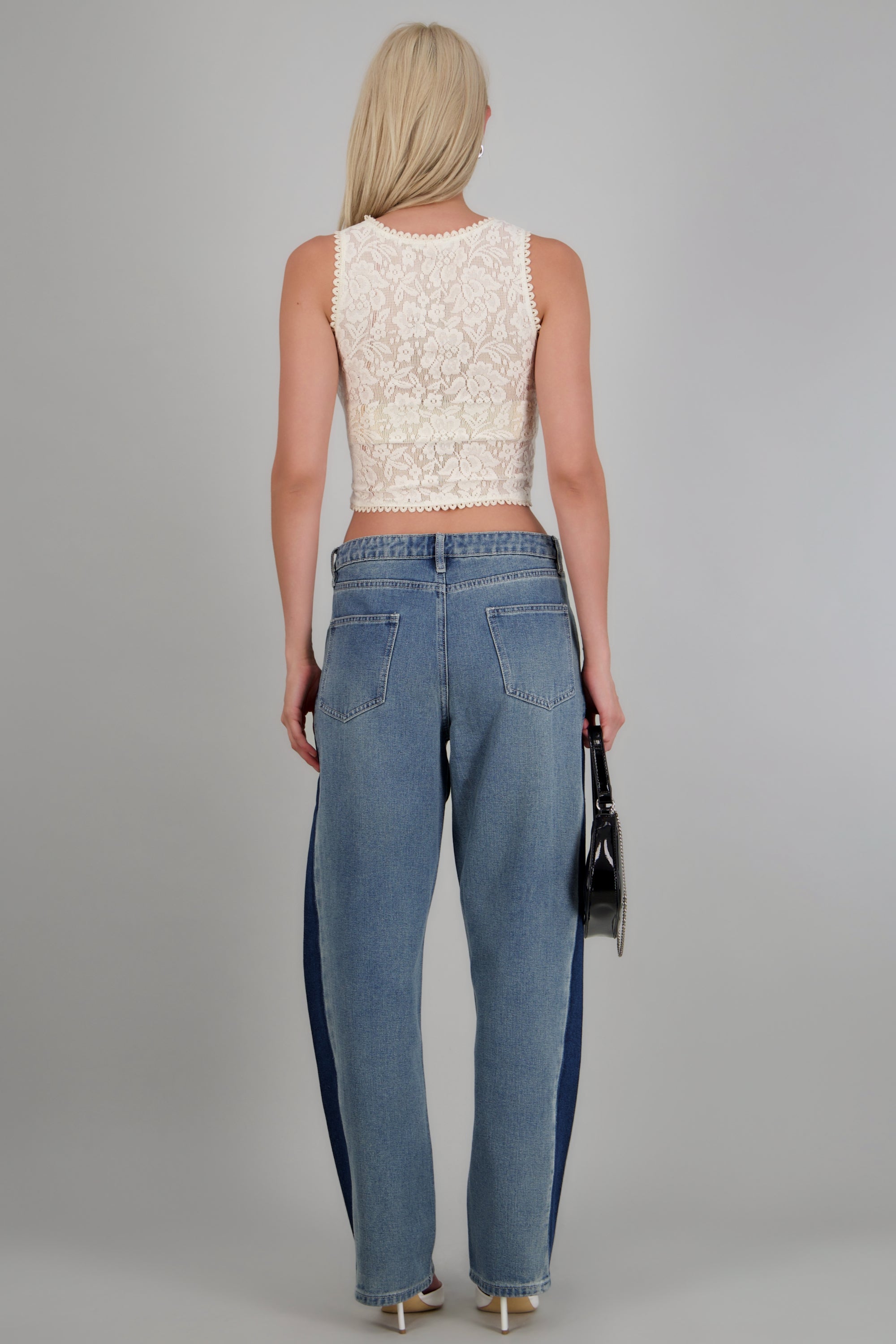 Jeans wide leg contraste
