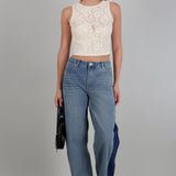 Jeans wide leg contraste