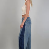 Jeans wide leg contraste