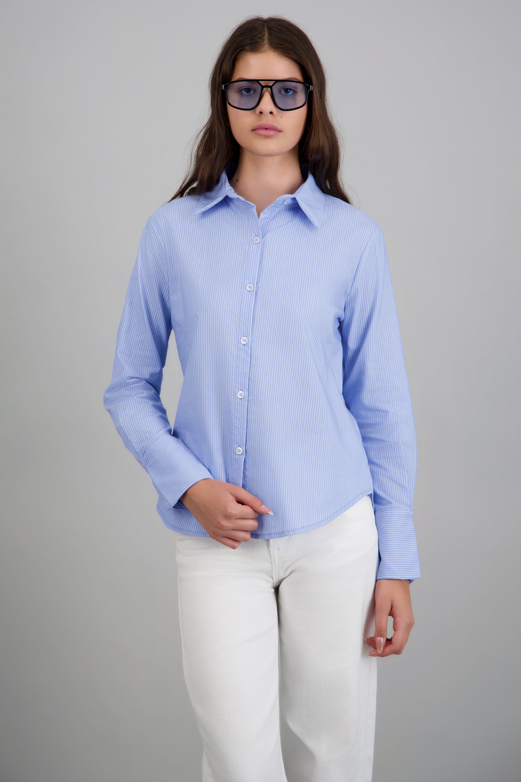 Camisa de rayas manga larga AZUL
