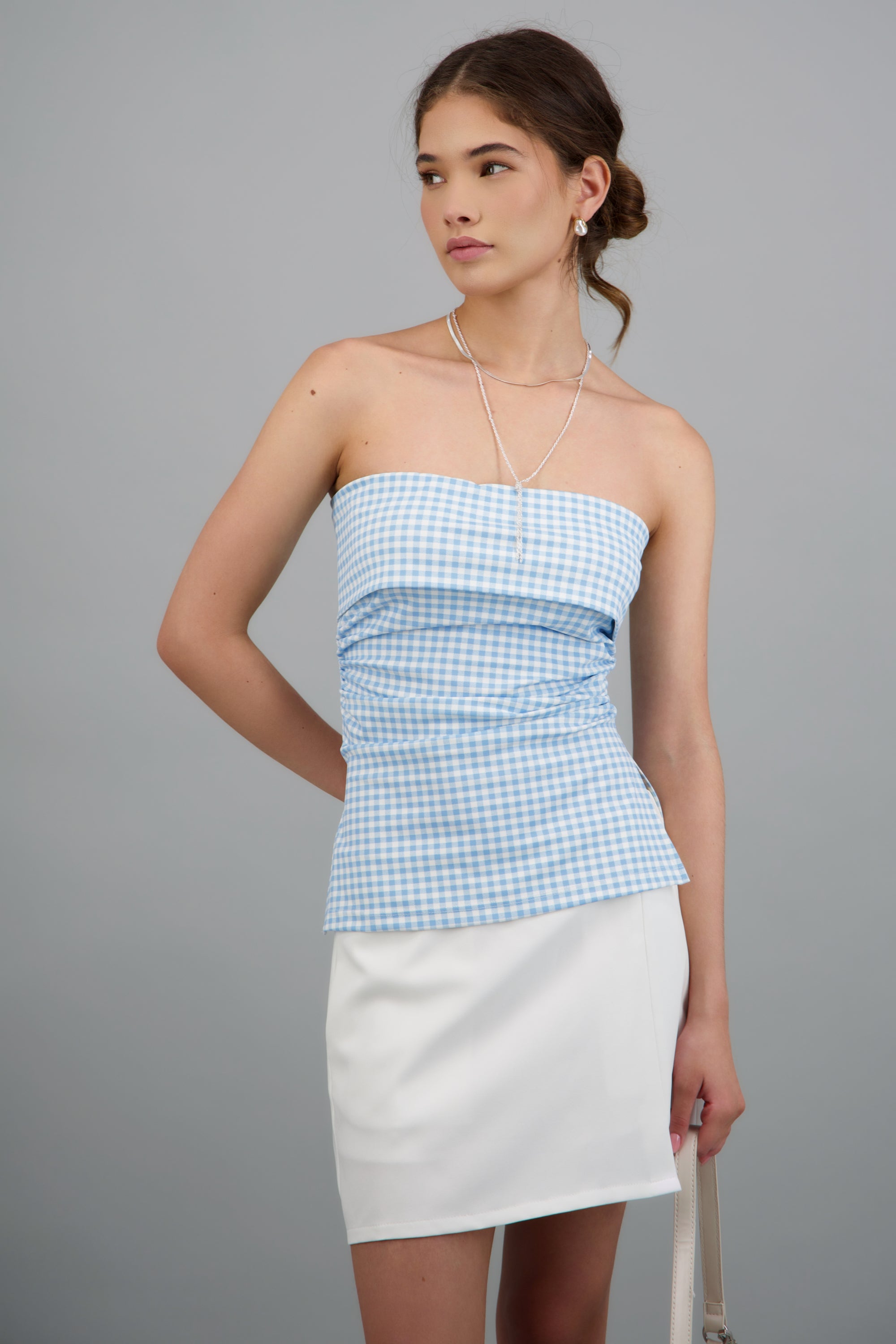 Top tubo doblez gingham AZUL COMBO