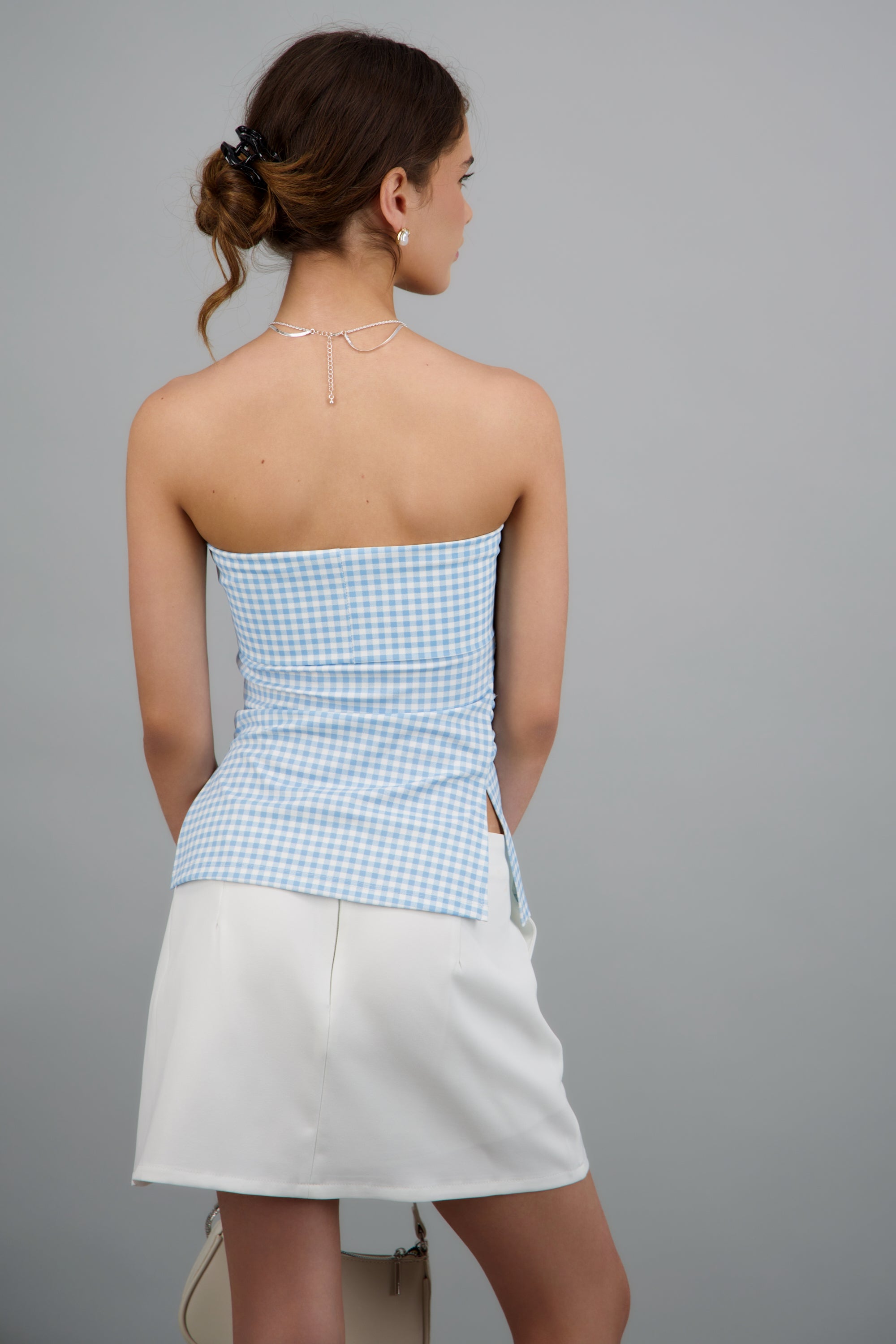 Top tubo doblez gingham AZUL COMBO