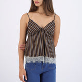 Top estampado rayas detalle encaje