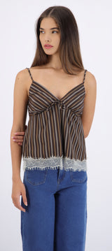 Top estampado rayas detalle encaje
