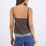 Top estampado rayas detalle encaje