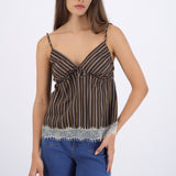 Top estampado rayas detalle encaje