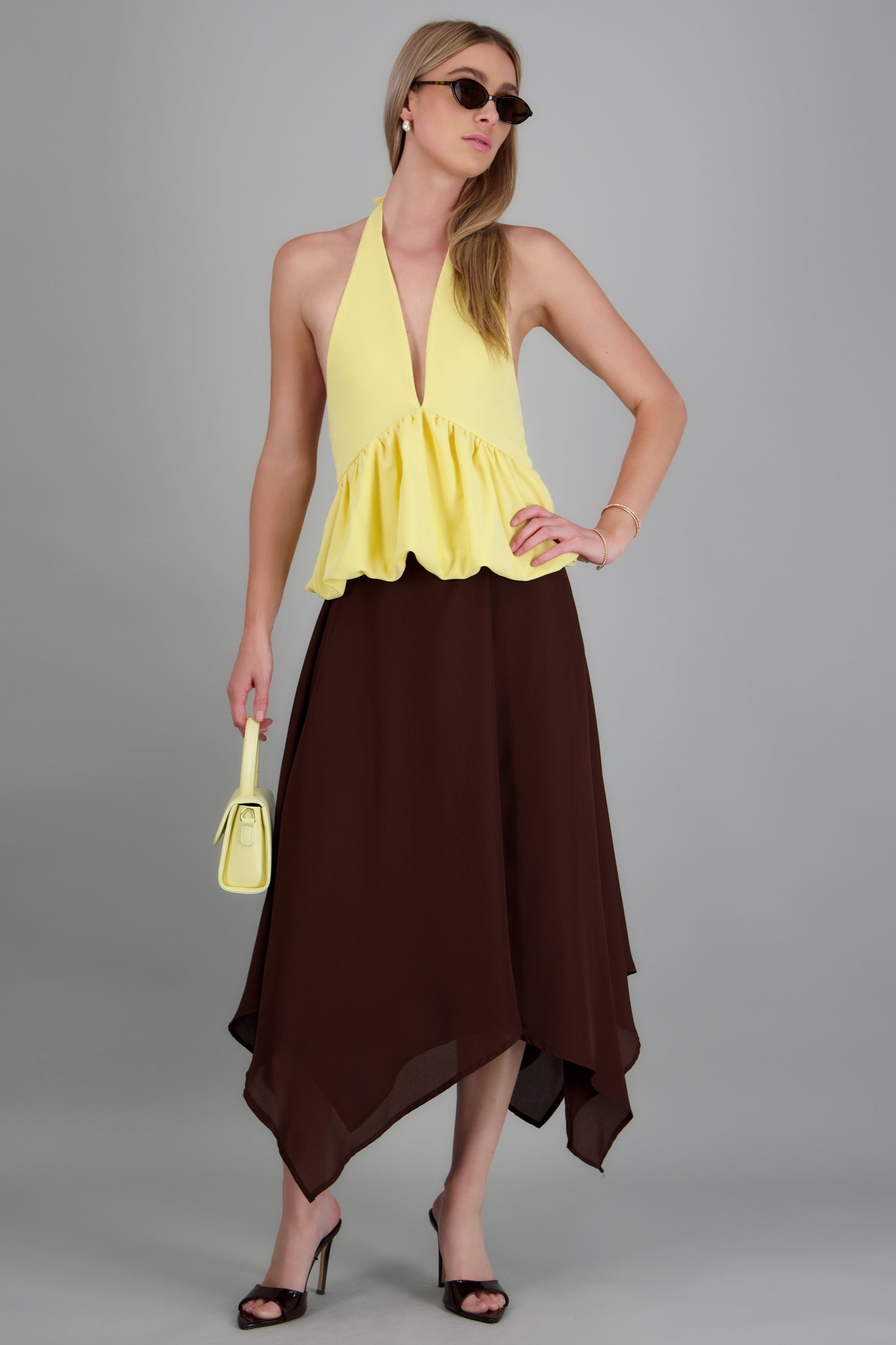 Falda midi chiffon asimetrica CHOCOLATE