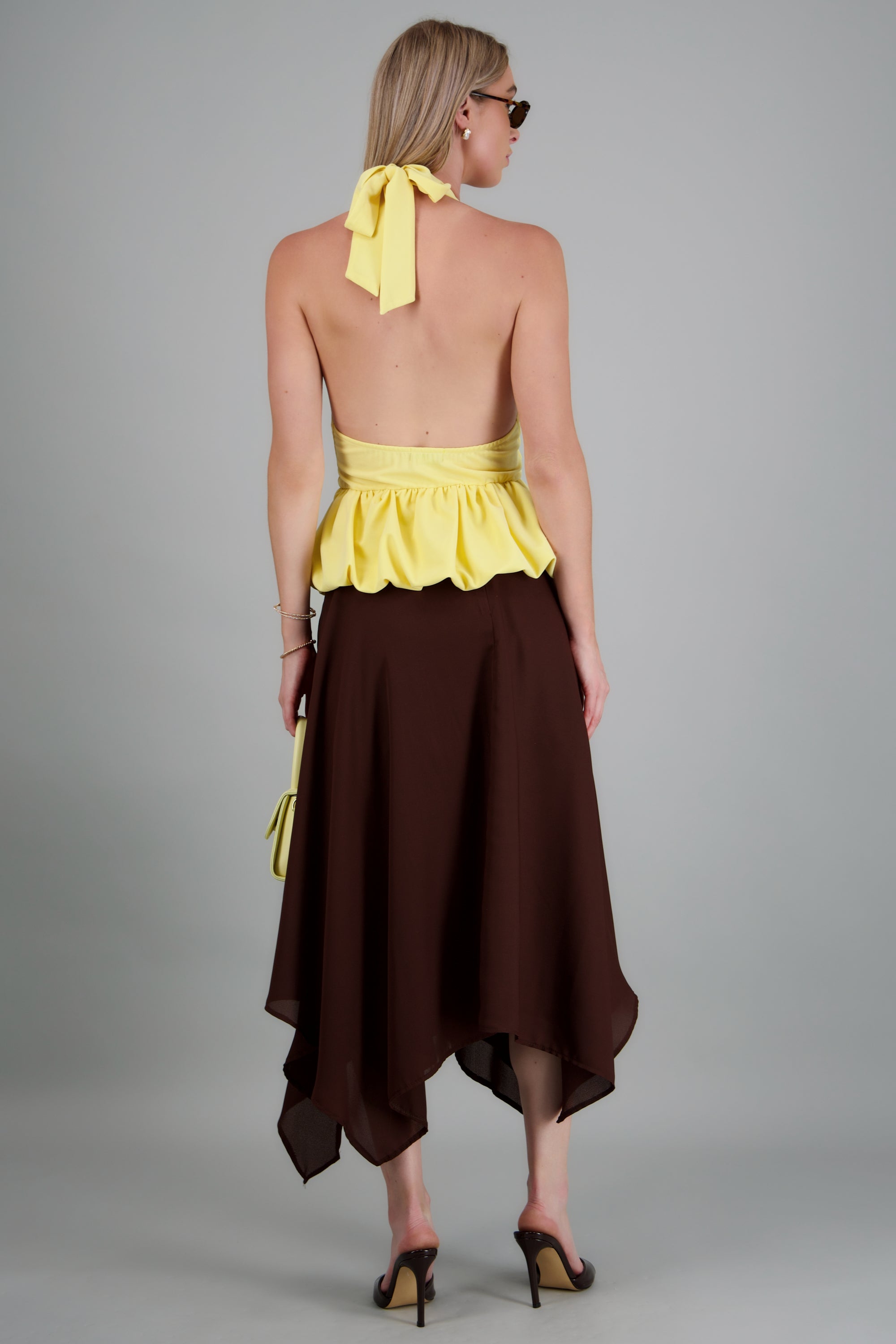 Falda midi chiffon asimetrica CHOCOLATE