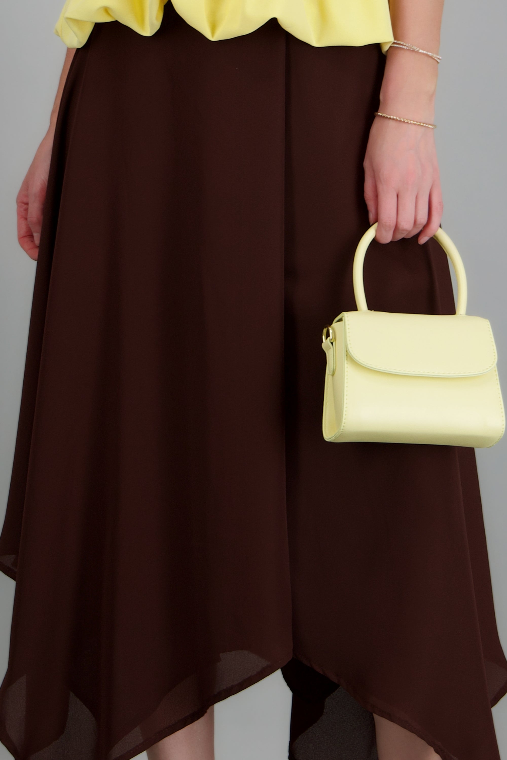 Falda midi chiffon asimetrica CHOCOLATE