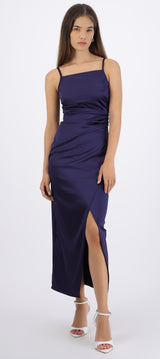 Vestido satinado escote recto