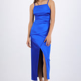 Vestido satinado escote recto
