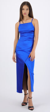 Vestido satinado escote recto